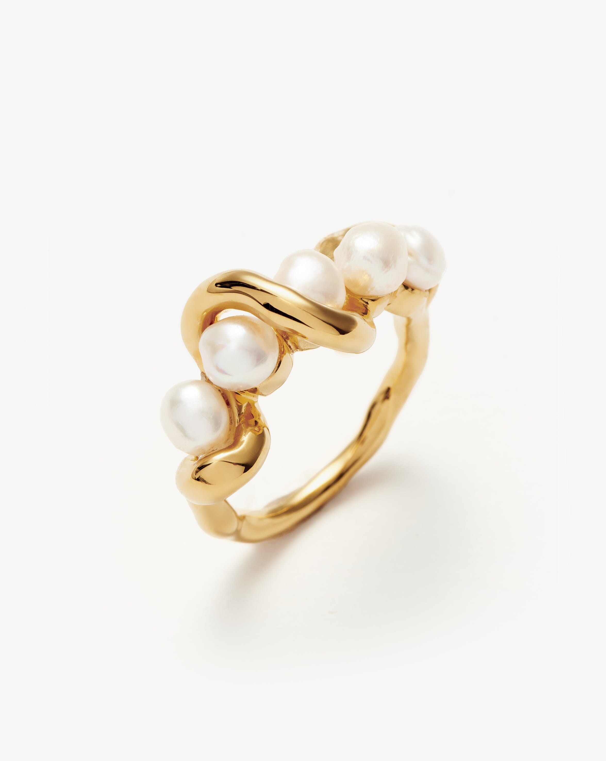 18k Gold Vermeil Pearl Twisted Stacking Ring Set - Elegant Layered Jewelry for Women, Perfect for Everyday Wear, Weddings & Special Occasions