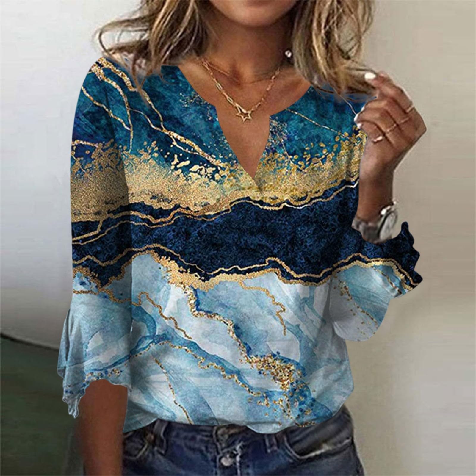 Women's Bohemian Flowy 3/4 Sleeve Summer Tops - Breathable Cuff Sleeve Blouse for Spring & Summer, Sizes S-3XL | Perfect for Beach Outings, Casual Wear & Vacation Outfits