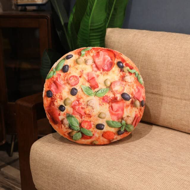 Realistic Food Plush Pillows - Hot Dog, Bread, Pizza, Hamburger & Pancake Cushions - Soft Simulated Snack Decor & Backrest for Bedroom, Living Room & Game Room (Pizza Style)