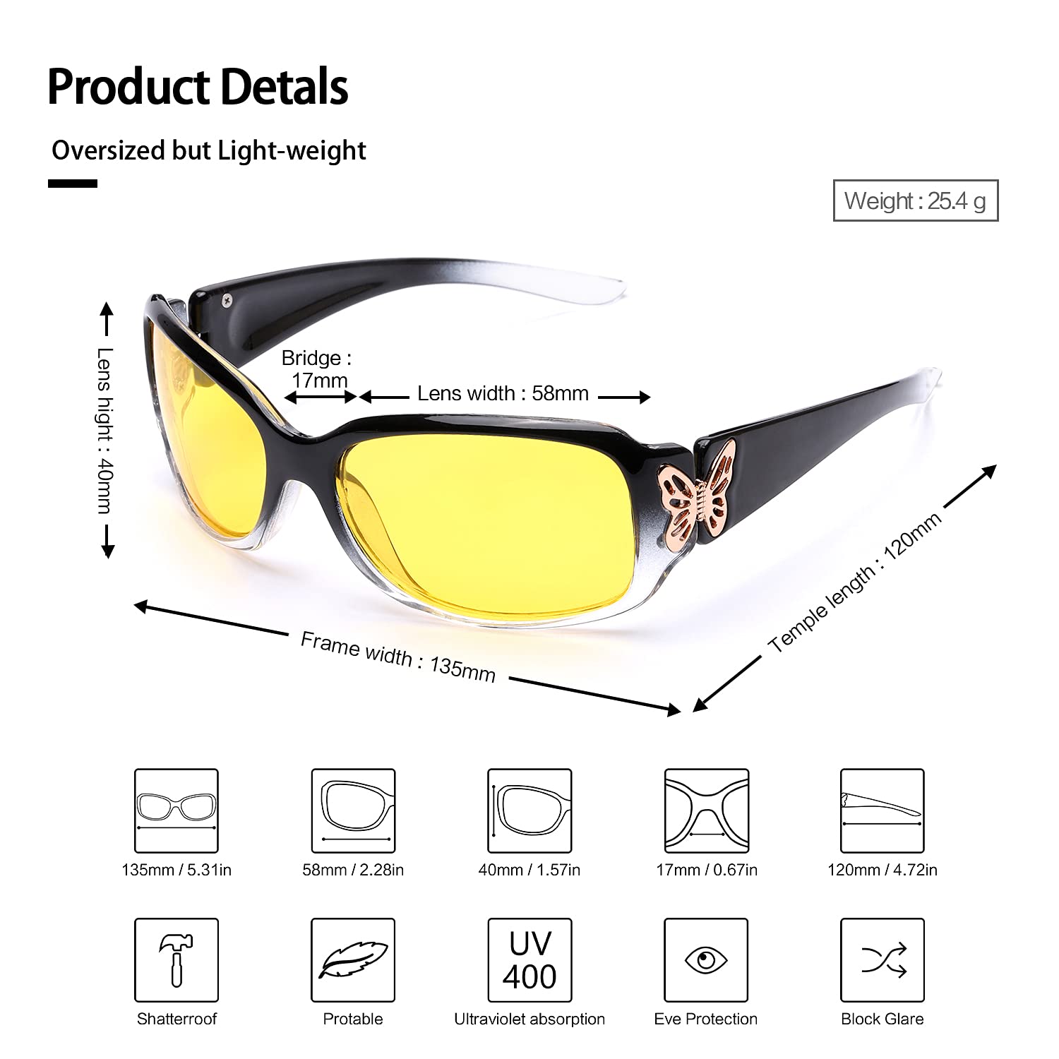 LVIOE Polarized Night Vision Glasses - Yellow Tinted for Women Driving at Night