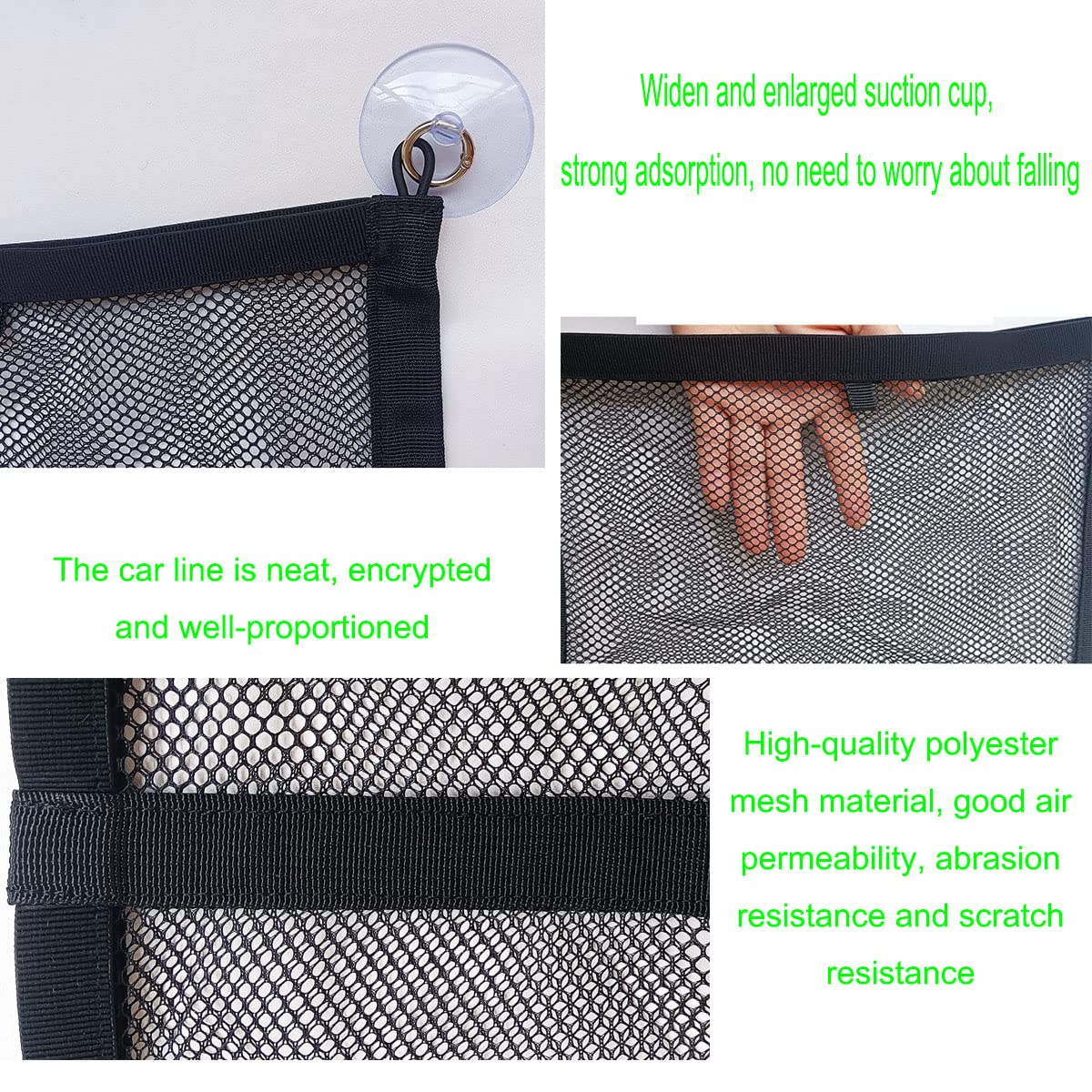 Universal Car Storage Pocket Net - 2 Pack Large Nylon Mesh Organizer with Suction Cups for Bottles, Groceries, Toys | Perfect for Road Trips, Family Travel & Daily Commute
