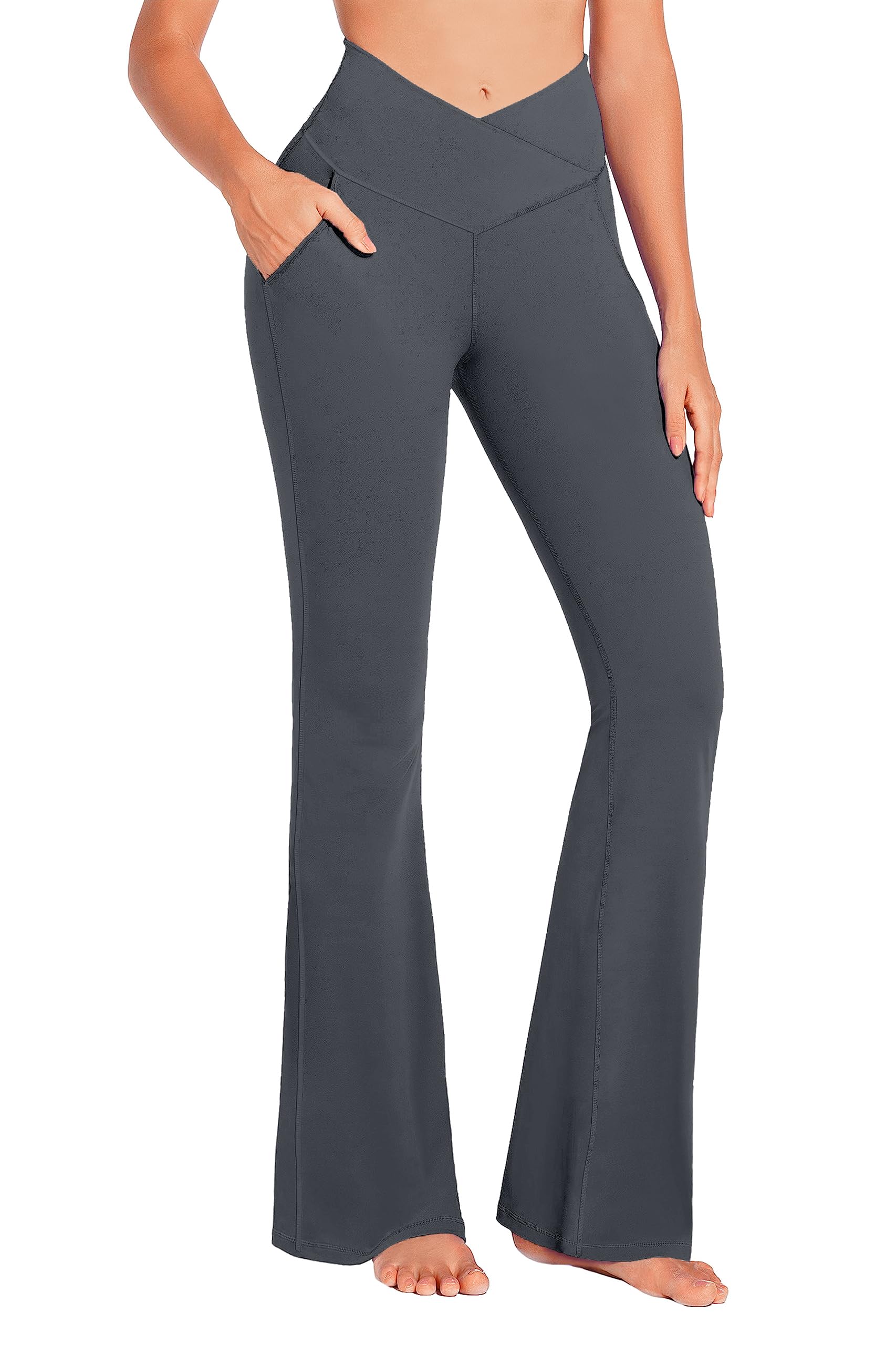 JADD Women's High Waisted Flare Yoga Pants with Pockets - Tummy Control Bootcut Leggings for Workout, Yoga & Casual Wear | Crossover Design Dress Pants for Women