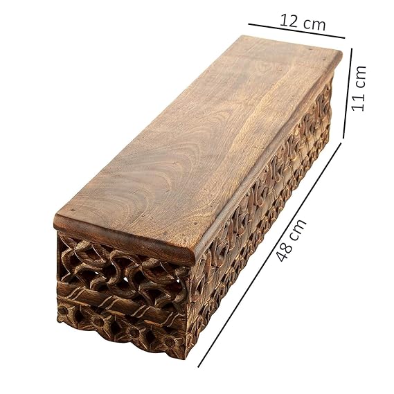 Hand Carved Walnut Wood Wall Shelf - Floating Decorative Shelf for Living Room, Bedroom & Office - Rustic Home Decor for Displaying Photos, Plants & Books