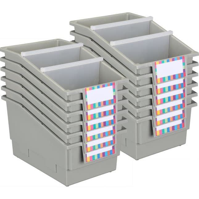 12-Pack Single-Color Chapter Book Library Bins with Dividers - Durable Book Storage Organizers for Classroom, Home & School Library Organization