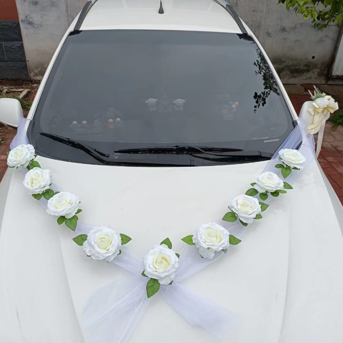 Wailicop Artificial Flower Bouquet Set for Wedding Car Decoration - Bridal Car Front Floral Arrangement with Ribbon, Perfect for Weddings, Christmas & Special Events