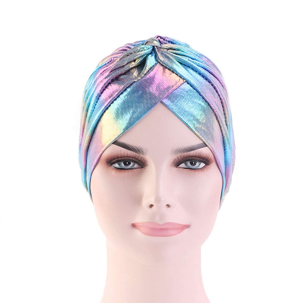 Sparkly Glitter Laser Flower Turban - Stretchy Colorful Beanie Hair Wrap for Women | Perfect for Yoga, Beach, Gym & Winter Fashion Accessories