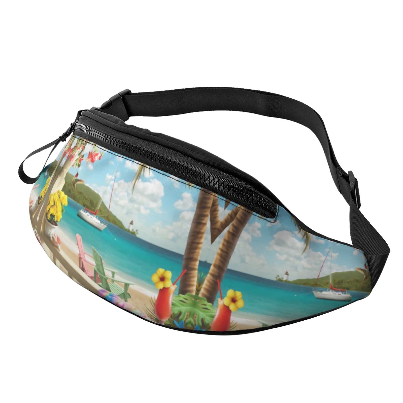 Funny Tropical Beach Leaves Fanny Pack for Men & Women - Adjustable Waist Bag for Travel, Sports, Hiking, and Outdoor Adventures