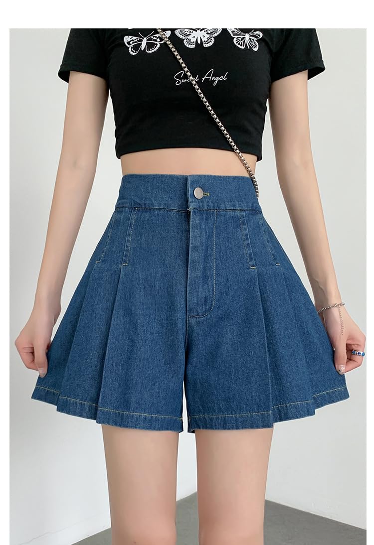 POHADON Women's 2025 Y2K High Waisted Denim Shorts - A-Line Flare Wide Leg Pleated Jean Shorts with Pockets | Summer Fashion, Streetwear, Casual Outfits & Beachwear