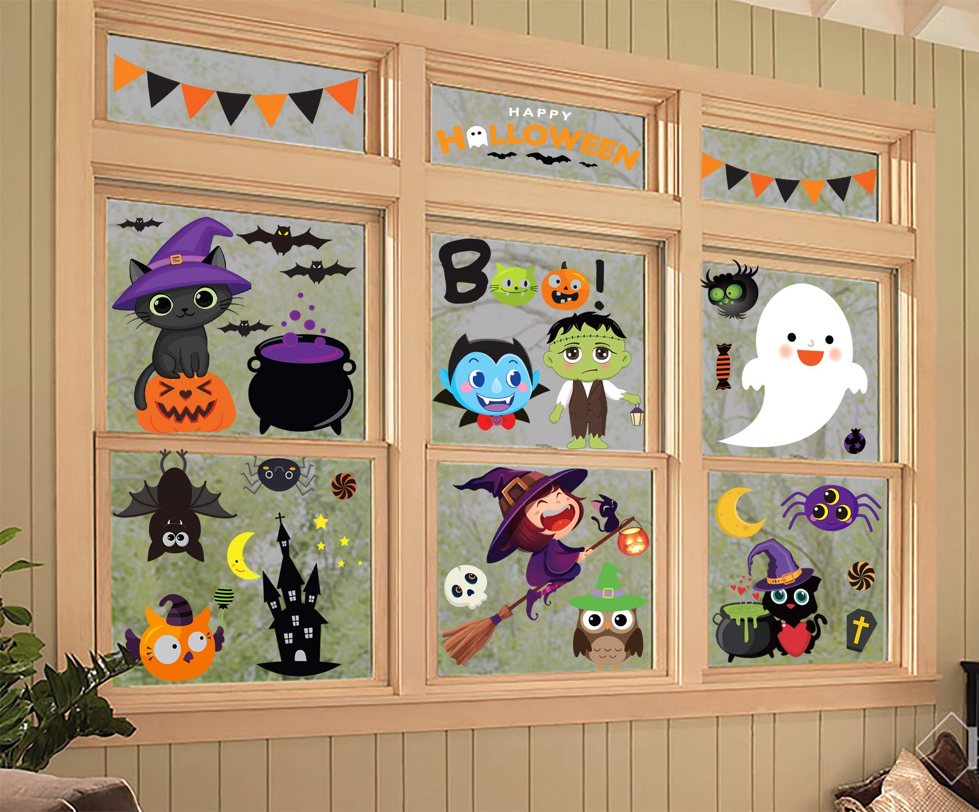 88 PCS Halloween Window Clings - Cute Pumpkin Ghost Stickers for Window Decorations | Halloween Party, Home & Office Decoration
