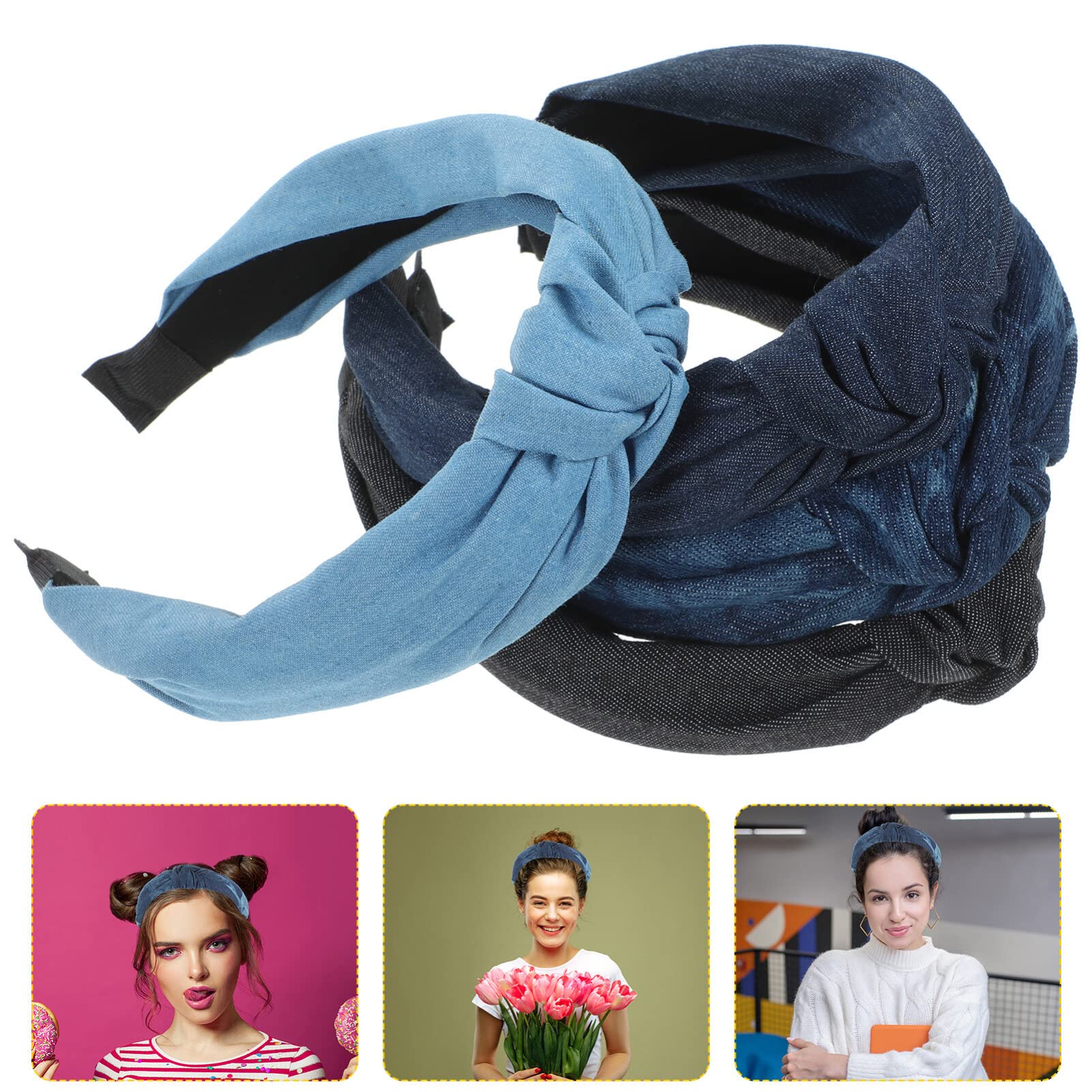 Beaupretty 4-Piece Knotted Headbands for Women - Stylish Denim Hair Accessories for Everyday Wear, Parties & Fashion Styling
