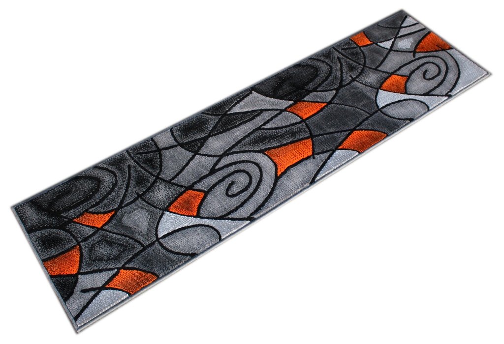 Masada Modern Contemporary Runner Area Rug 2' x 7' - Orange Grey Black Geometric Pattern Non-Slip Hallway Rug for Living Room, Bedroom & Entryway Decor