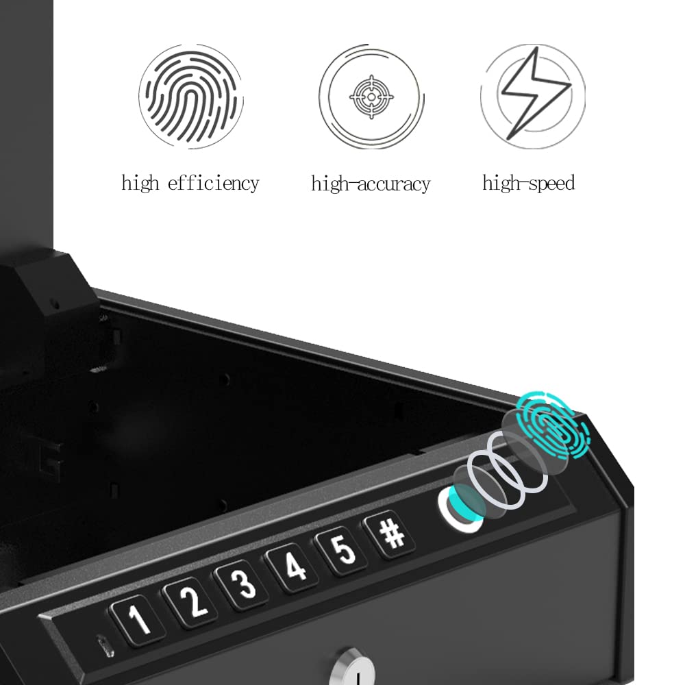 WASJOYE Biometric Gun Safe Box - Quick Access Fingerprint & Keypad Handgun Safe for Pistols, Home & Nightstand Security - Perfect for Bedside Drawer, Office, and Vehicle Storage
