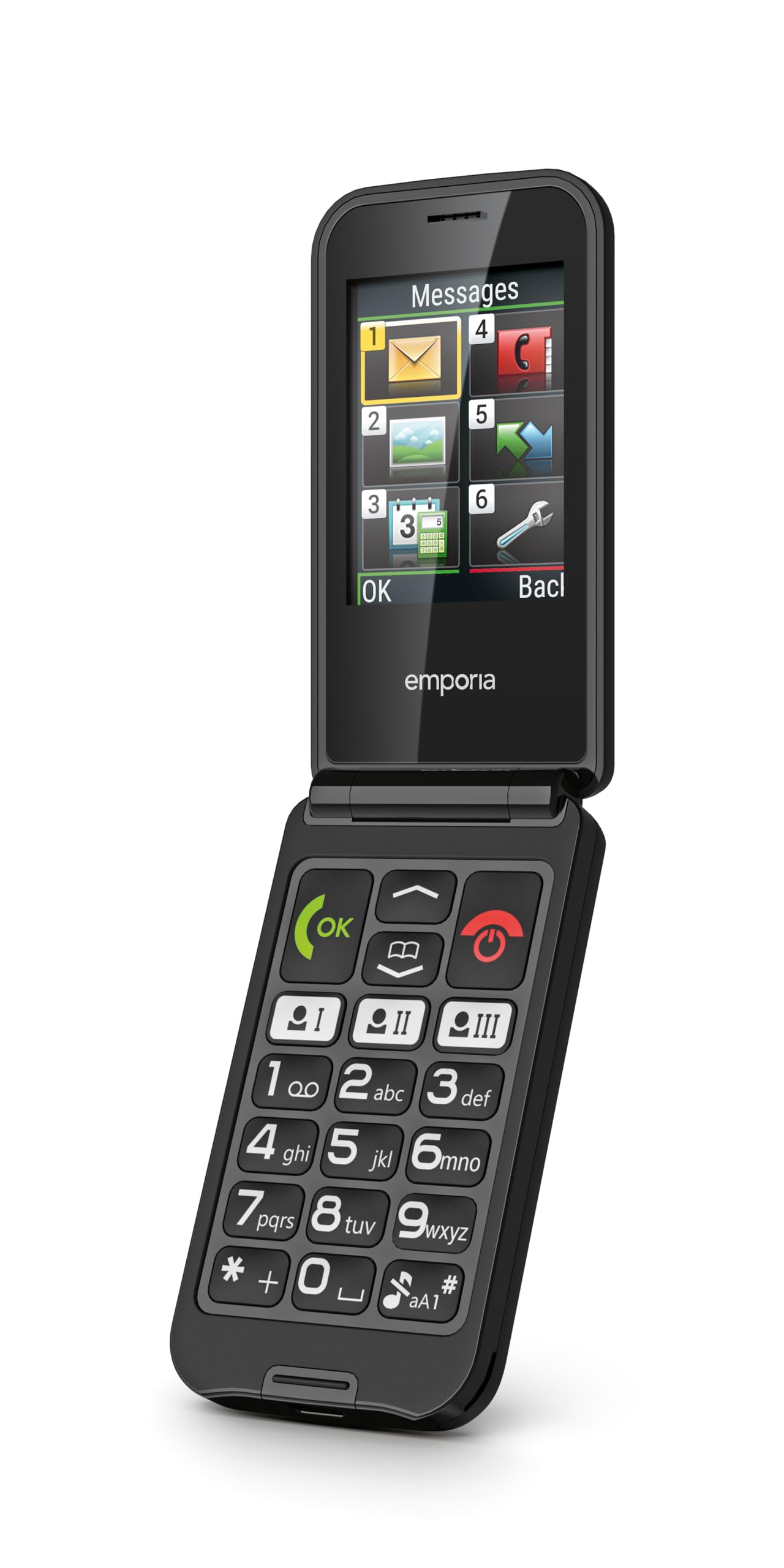 EmporiaTALKglam Senior Flip Phone - No Contract, Easy-to-Use Mobile Phone with Emergency Button, 2.4-Inch Screen, Black - Perfect for Elderly Users & Emergency Situations