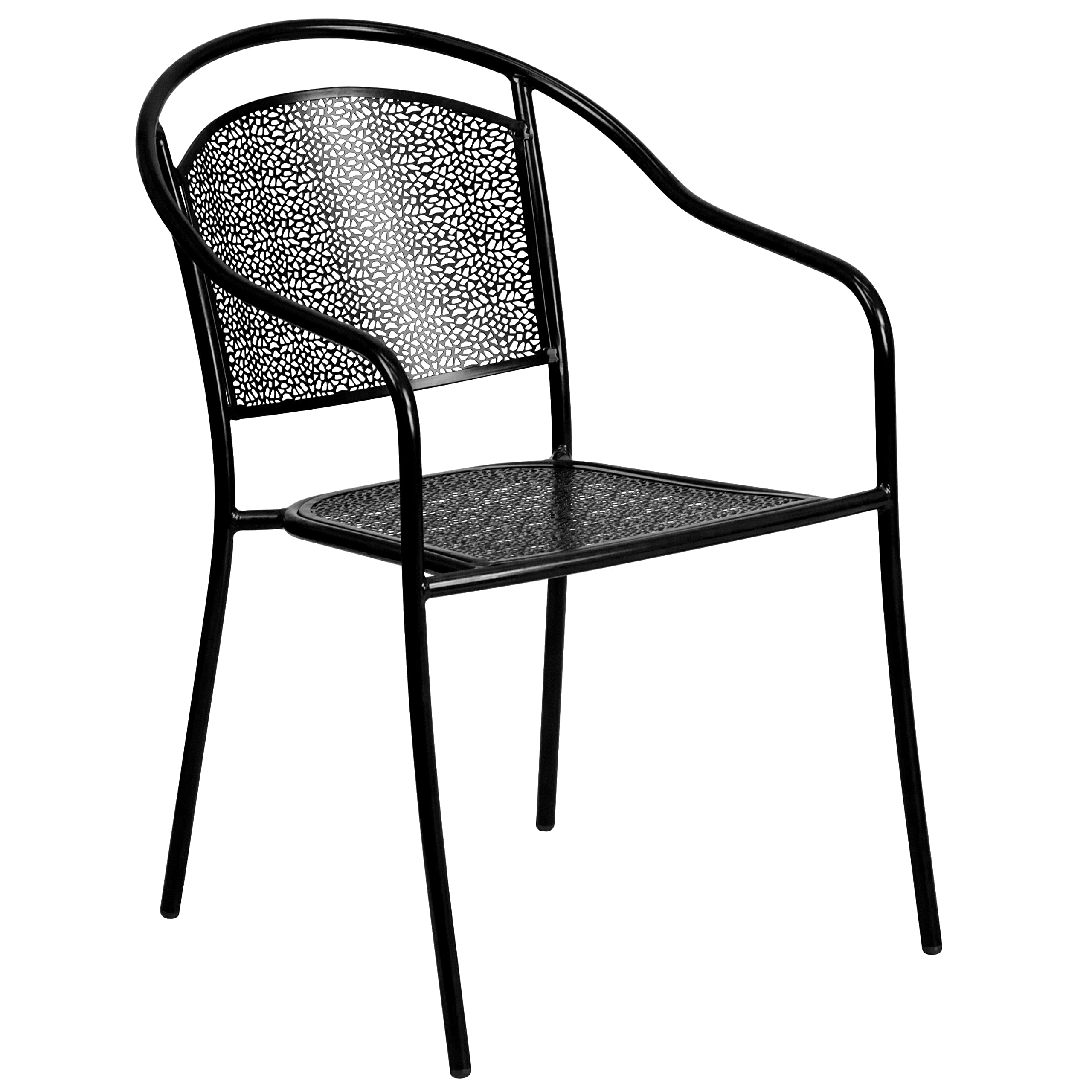 Commercial Grade 30 Inch Round Black Folding Patio Table Set with 2 Round Back Chairs - Outdoor Dining, Restaurant, Cafe, and Backyard Furniture