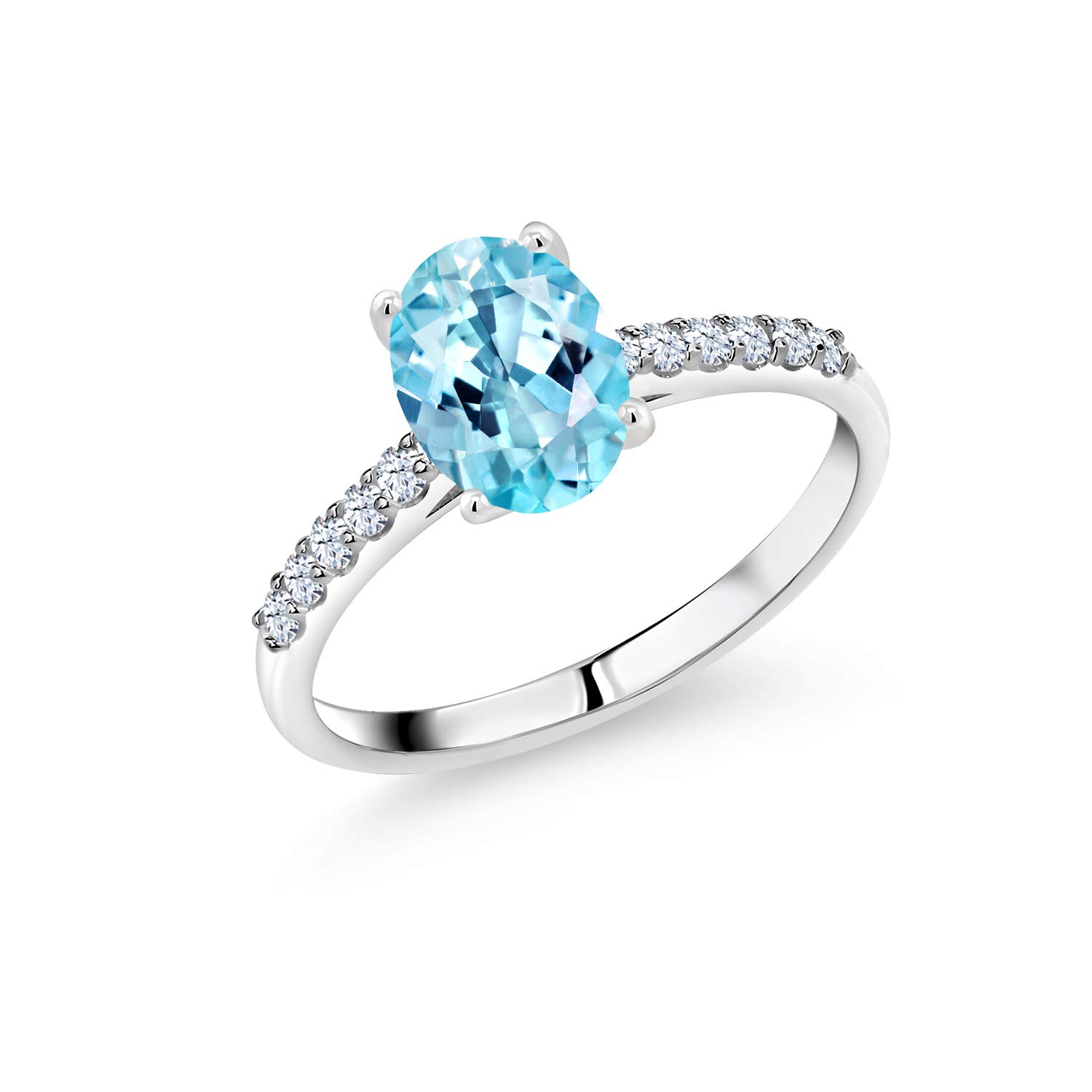 1.38 Ct Oval Blue Apatite & White Sapphire 10K White Gold Ring for Women | Gem Stone King | Elegant Engagement, Wedding, Anniversary Gift Idea