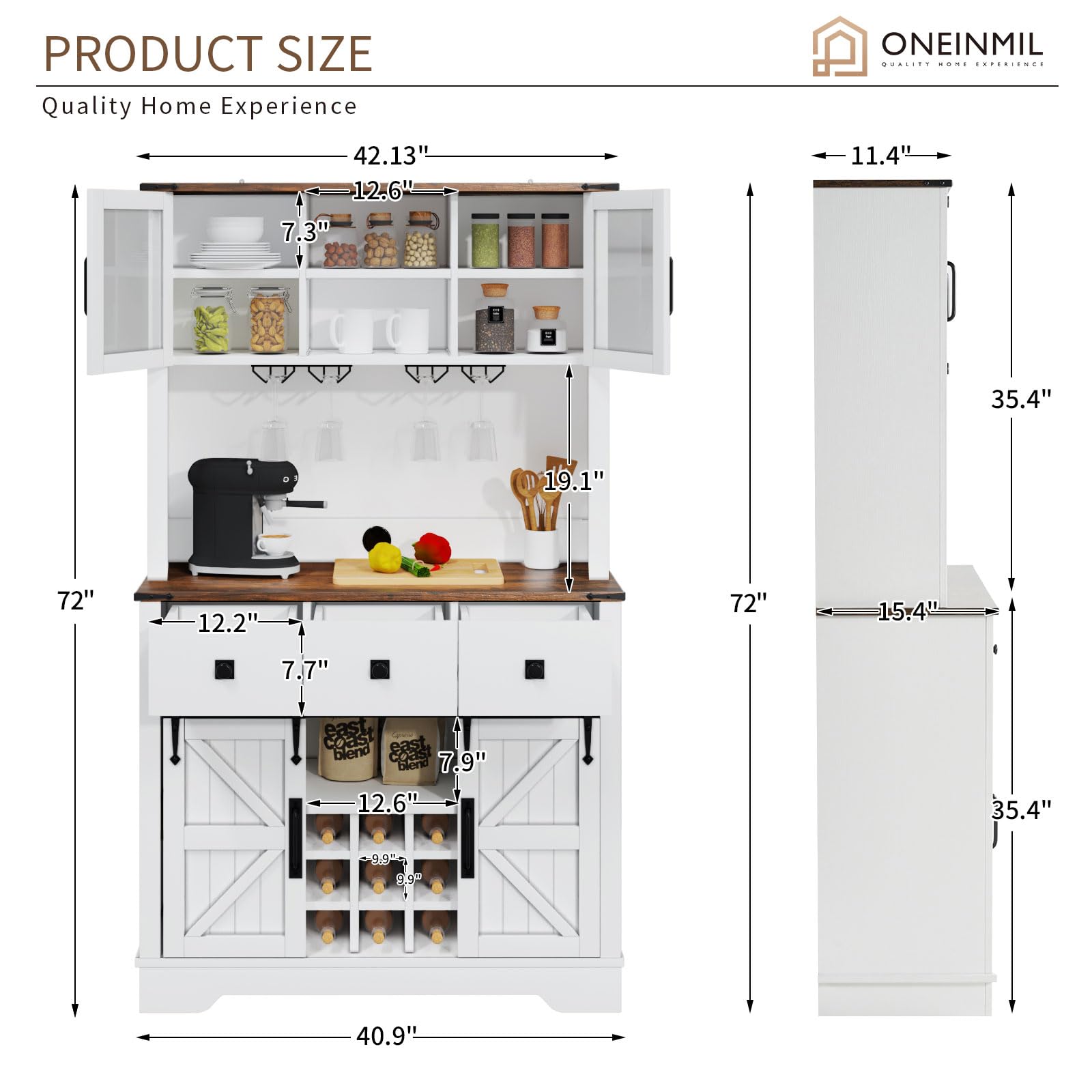 Farmhouse Coffee Bar Cabinet with Storage - 72