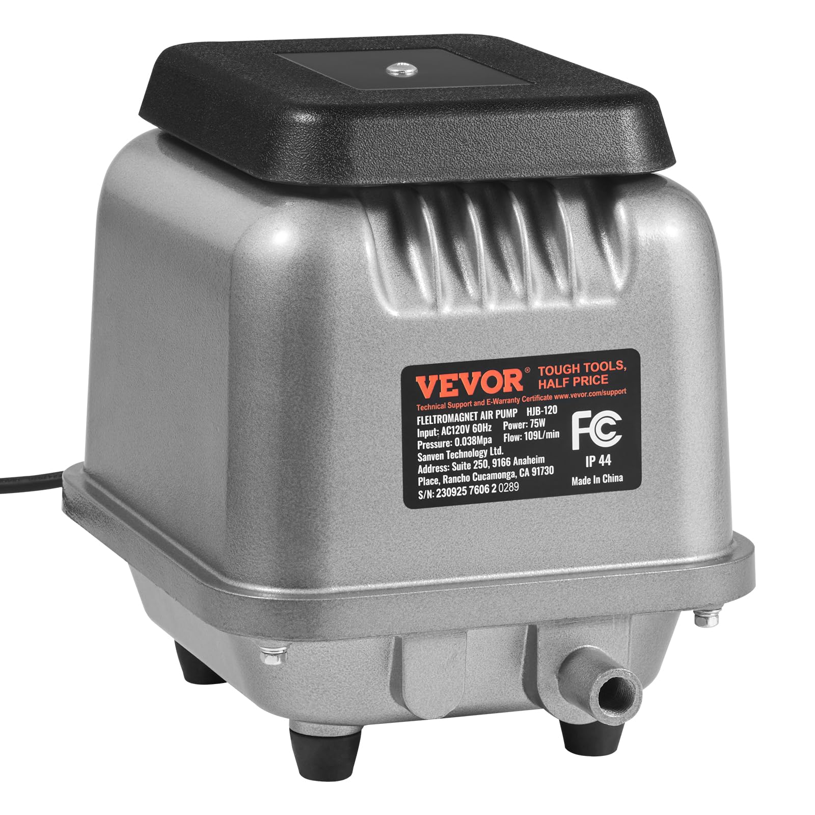 VEVOR Linear Air Pump 109L/Min High Flow Septic Aerator Pump - Aeration System for 1/2 Acre Ponds (10ft Deep), Water Gardens, Waste Treatment, Septic Tanks, Aquariums & Fish Farms - Ideal for Backyard Ponds, Commercial Aquaculture & Seafood Restaurants
