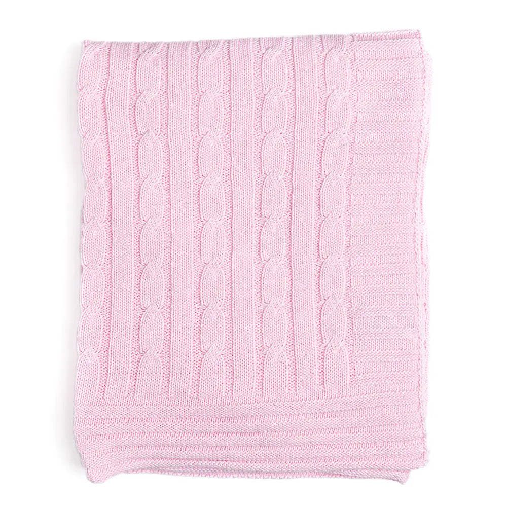 Premium Baby Mode Signature Cable Knit Blanket - Soft Pink Cozy Knitted Throw Blanket for Nursery, Crib, Stroller & Baby Shower Gift