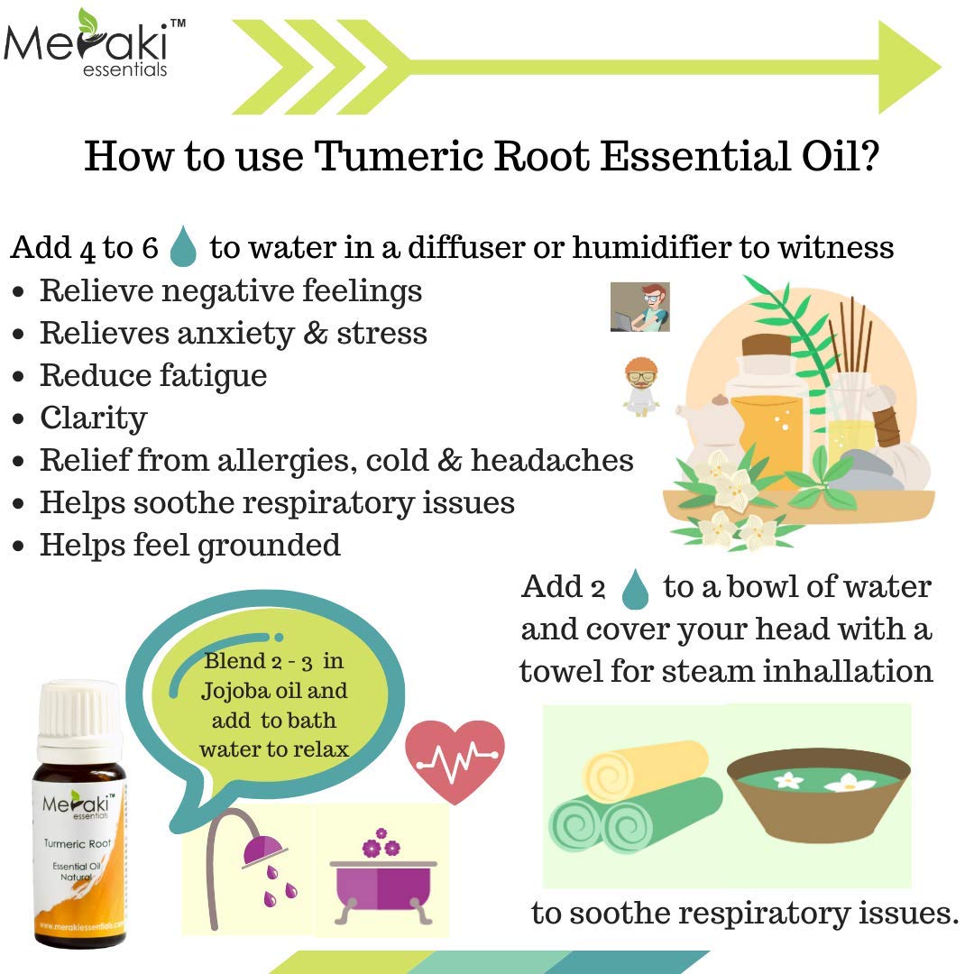 Meraki Essentials Pure Turmeric Root Essential Oil - 10ml | 100% Natural for Aromatherapy, Skin Care & DIY Beauty | Perfect for Diffusers, Massage & Relaxation