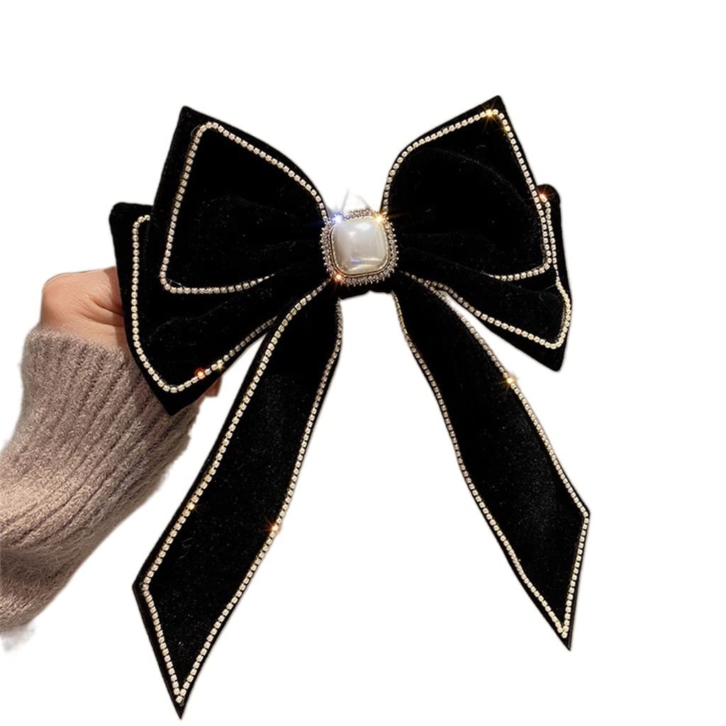 Korean Velvet Bow Hair Clips with Rhinestone & Pearl Accents - Elegant Women's Hair Accessories for Parties, Weddings & Daily Wear (One Size, Color B)