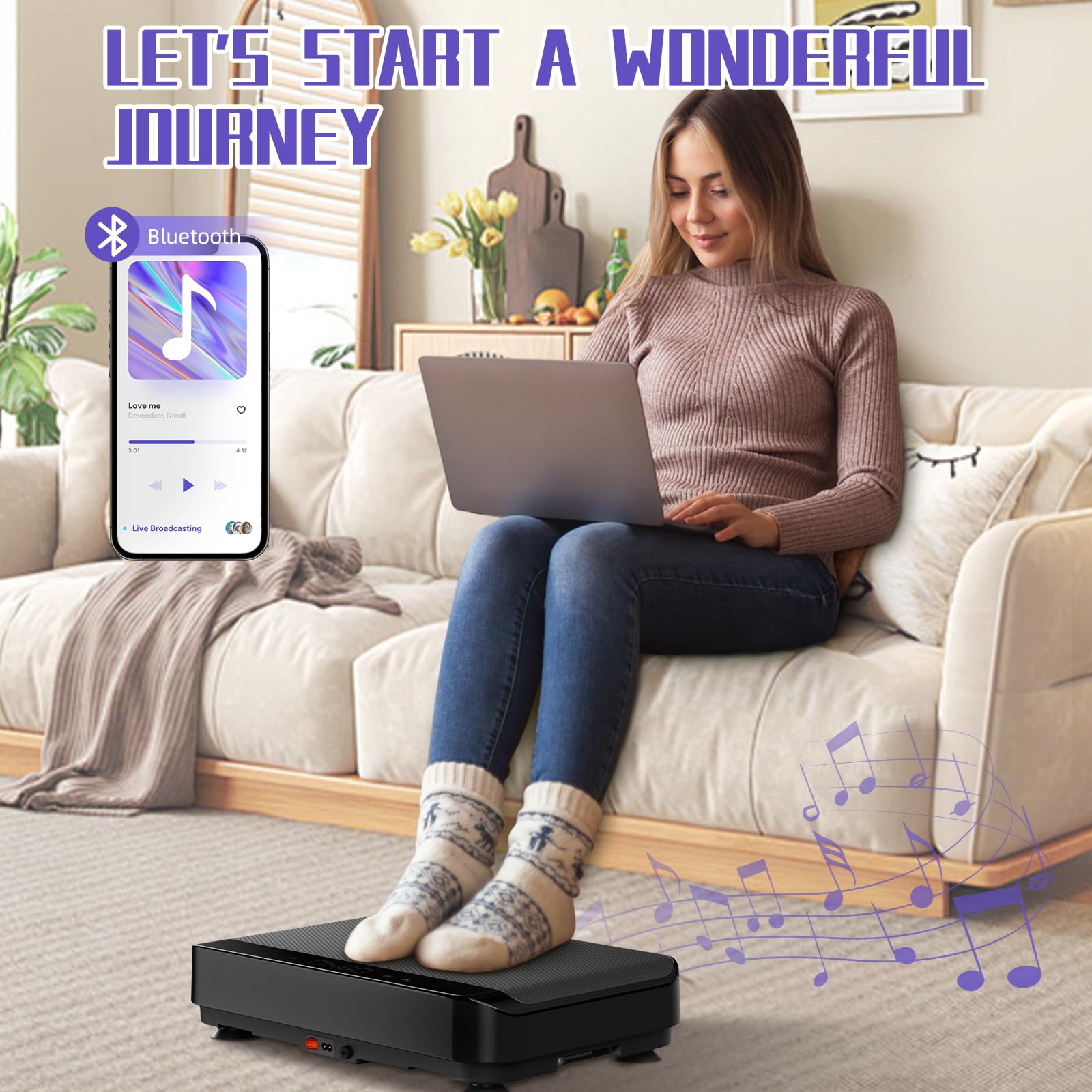 Bluetooth Vibration Plate Exercise Machine - 9 Modes Power Fitness Platform for Home Workouts, Lymphatic Drainage & Weight Loss | Full Body Vibration Trainer for Toning, Circulation & Recovery