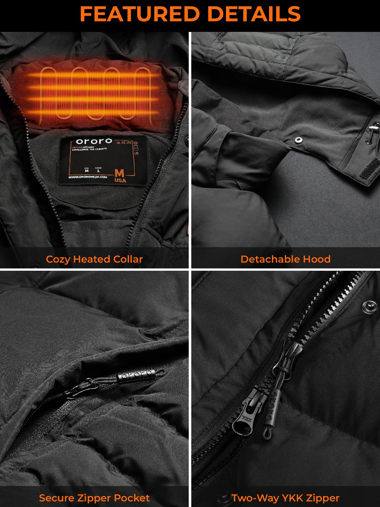 ORORO Women's Heated Down Vest with Detachable Hood - 800 Fill Power Winter Jacket for Outdoor Activities | USB-Powered Heating Vest for Hiking, Skiing & Cold Weather (Charger Sold Separately)