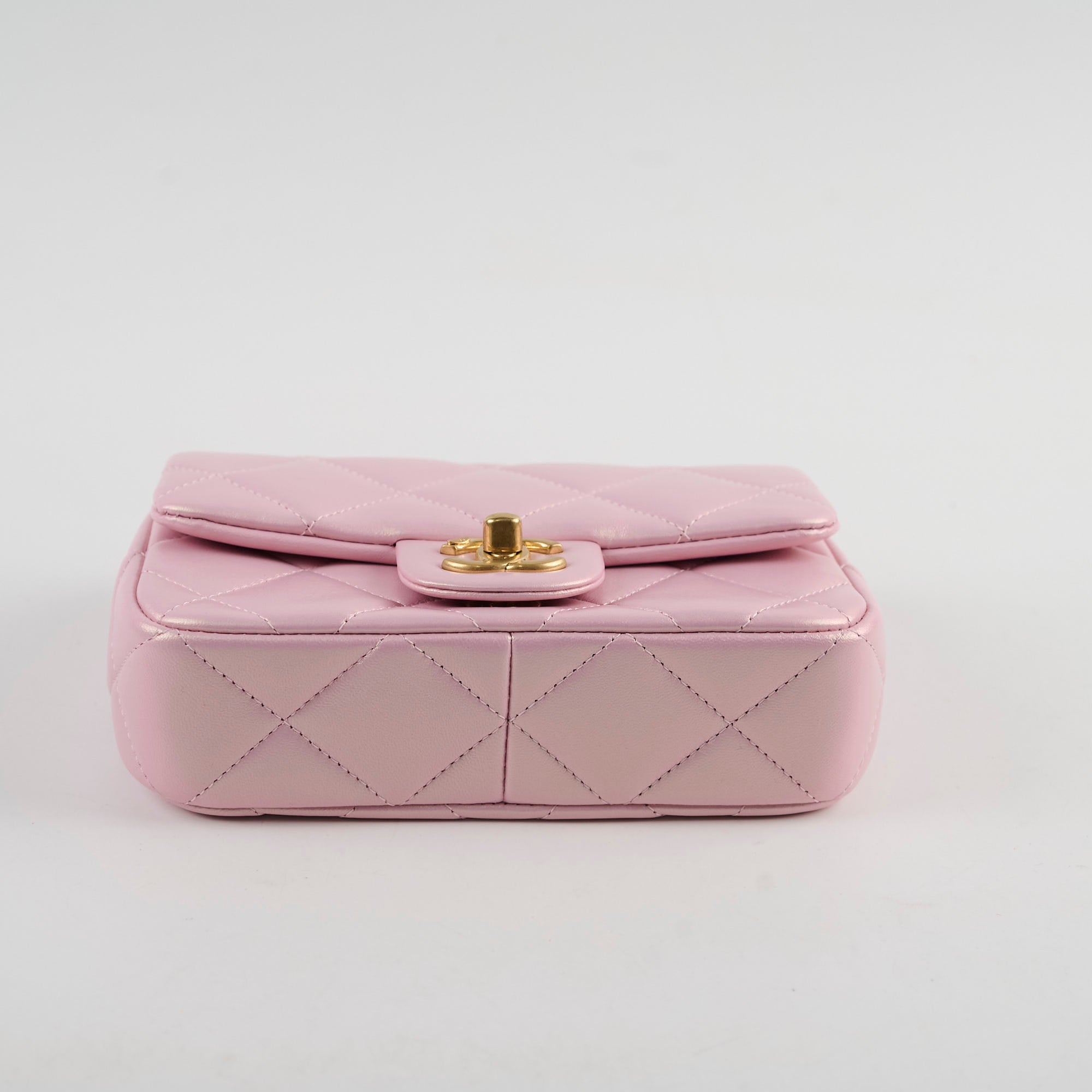 Chanel 2024 Seasonal Square Flap Bag with Pearl Accents in Iridescent Pink - Perfect for Evening Events, Luxury Gift Giving & Fashionable Outfits