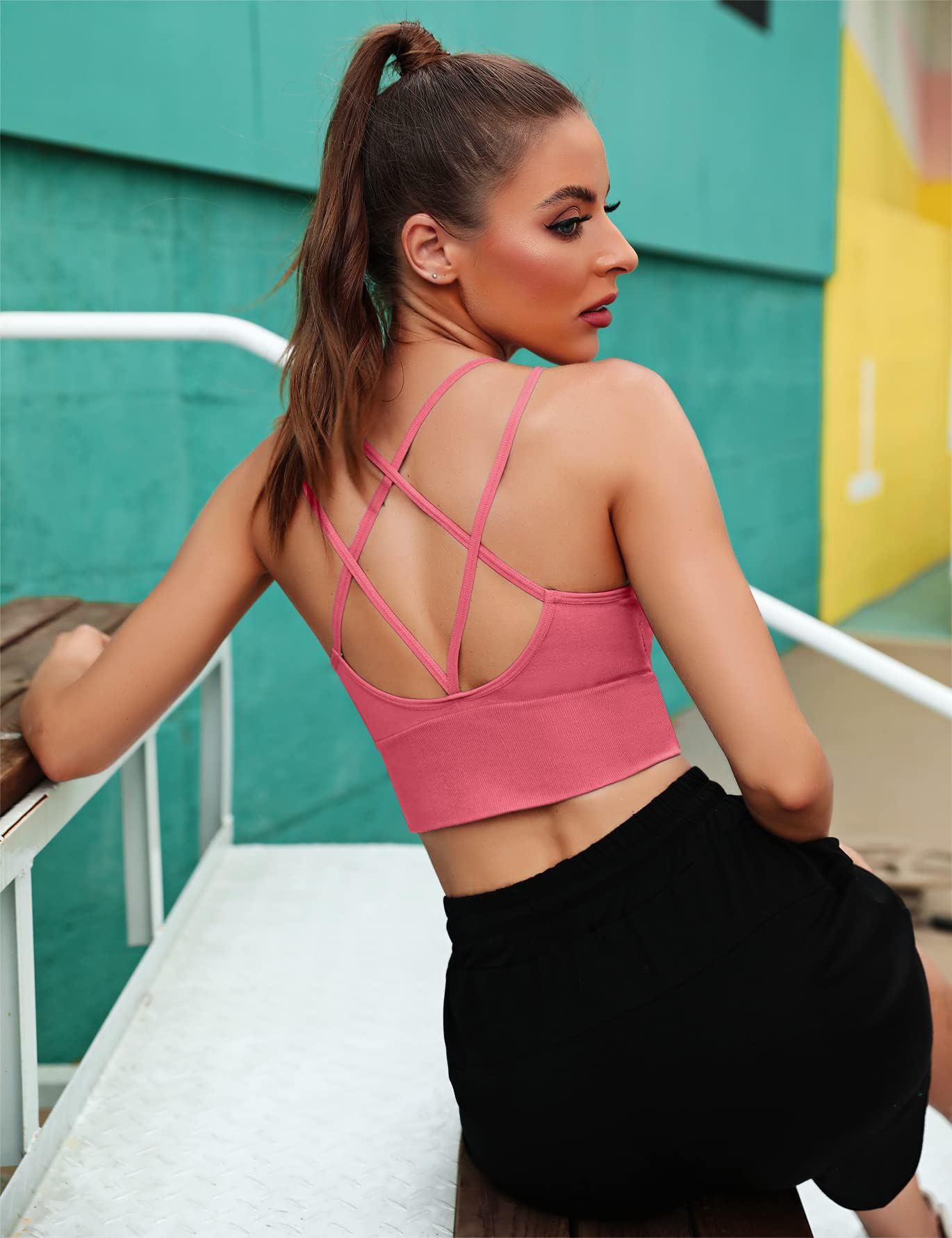 Sykooria 3 Pack Women's Strappy Sports Bra - Sexy Crisscross Yoga Running Gym Workout Tank Top - Breathable & Supportive for Fitness, Dance & Active Lifestyle