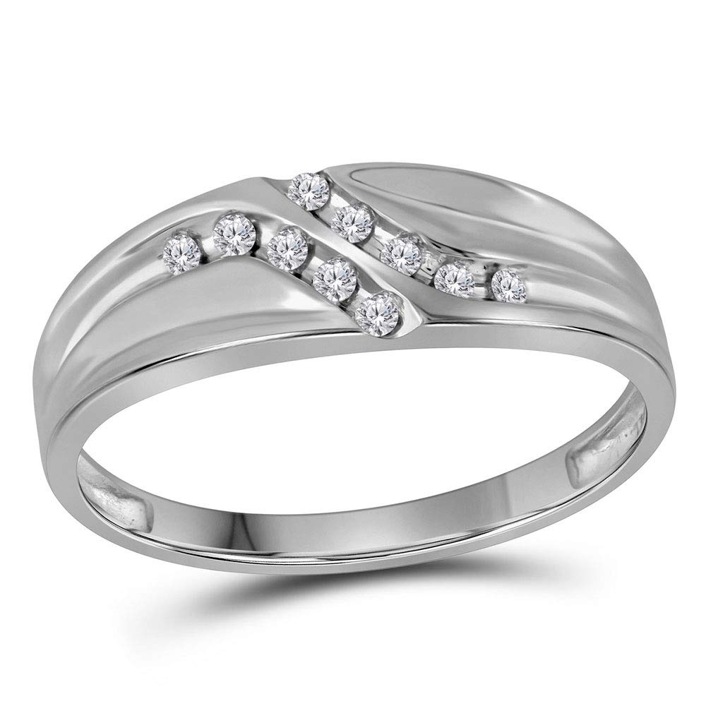 10kt White Gold Men's Diamond Wedding Band - Double Row Round Cut 1/8 CTW Slender Ring for Engagement, Anniversary & Special Occasions | Dazzlingrock Collection
