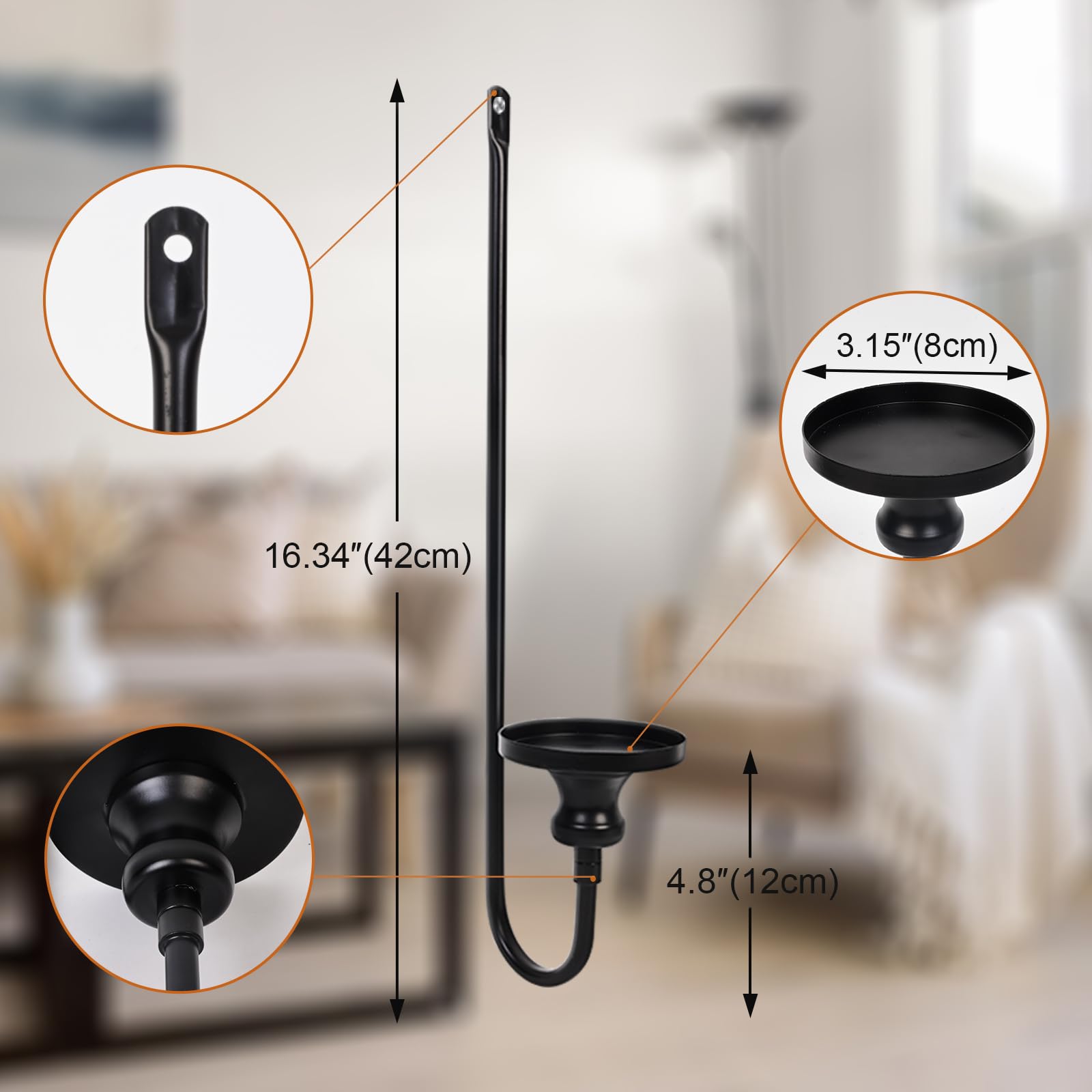 Black Metal Wall Candle Holder Set of 2 - Iron Hanging Wall Sconces for Home Decor, Fireplace, Dining Room & Bathroom - Perfect for Romantic Dinners, Spa Nights & Cozy Ambiance