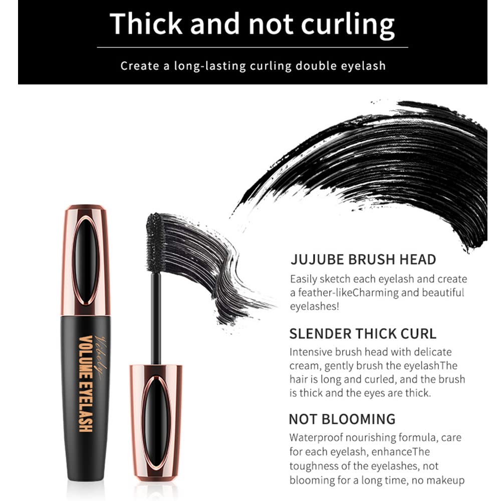 3 Pack 4D Silk Fiber Lash Mascara - Waterproof & Smudge-Proof Volumizing Mascara for Long, Thick Lashes | Black Lengthening Mascara for All-Day Wear | No Flaking or Clumping | Perfect for Daily Use, Special Occasions & Professional Makeup Looks