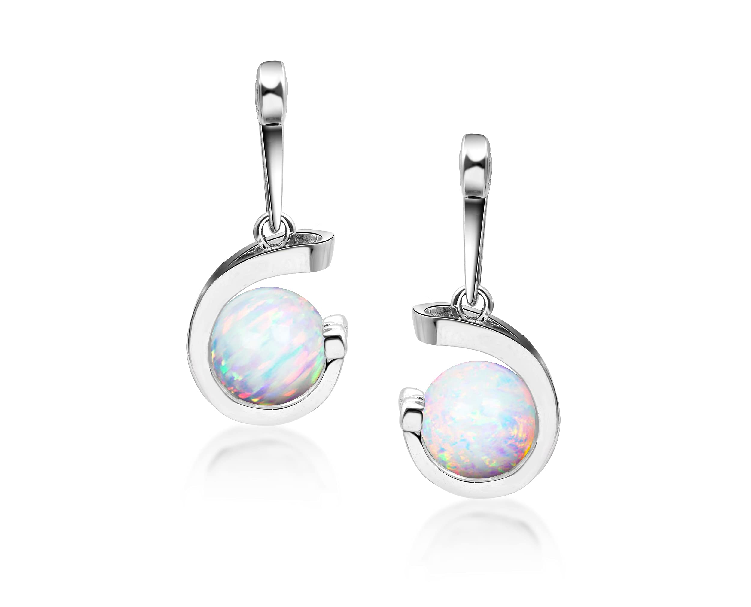 Rainbow Opal Dangle Earrings for Women - October Birthstone Jewelry - Silver Ball Drop Earrings for Everyday Wear - Elegant Round Gemstone Earrings for Gifts, Parties & Special Occasions