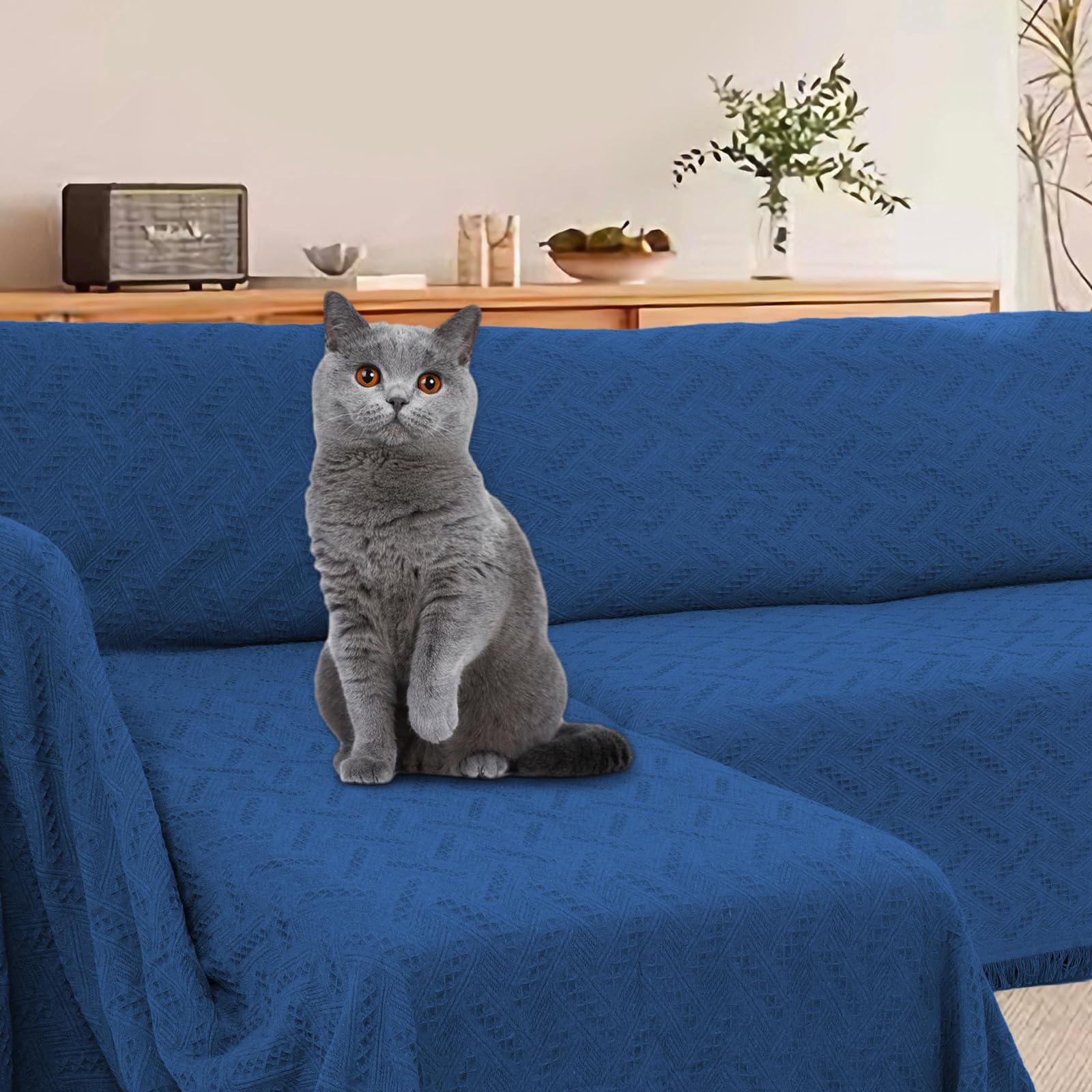 L-Shaped Sectional Sofa Cover - 2-Piece Stretchable Furniture Protector for Pets & Dogs, Navy Blue, X-Large - Perfect for Living Room, Family Room & Pet-Friendly Homes