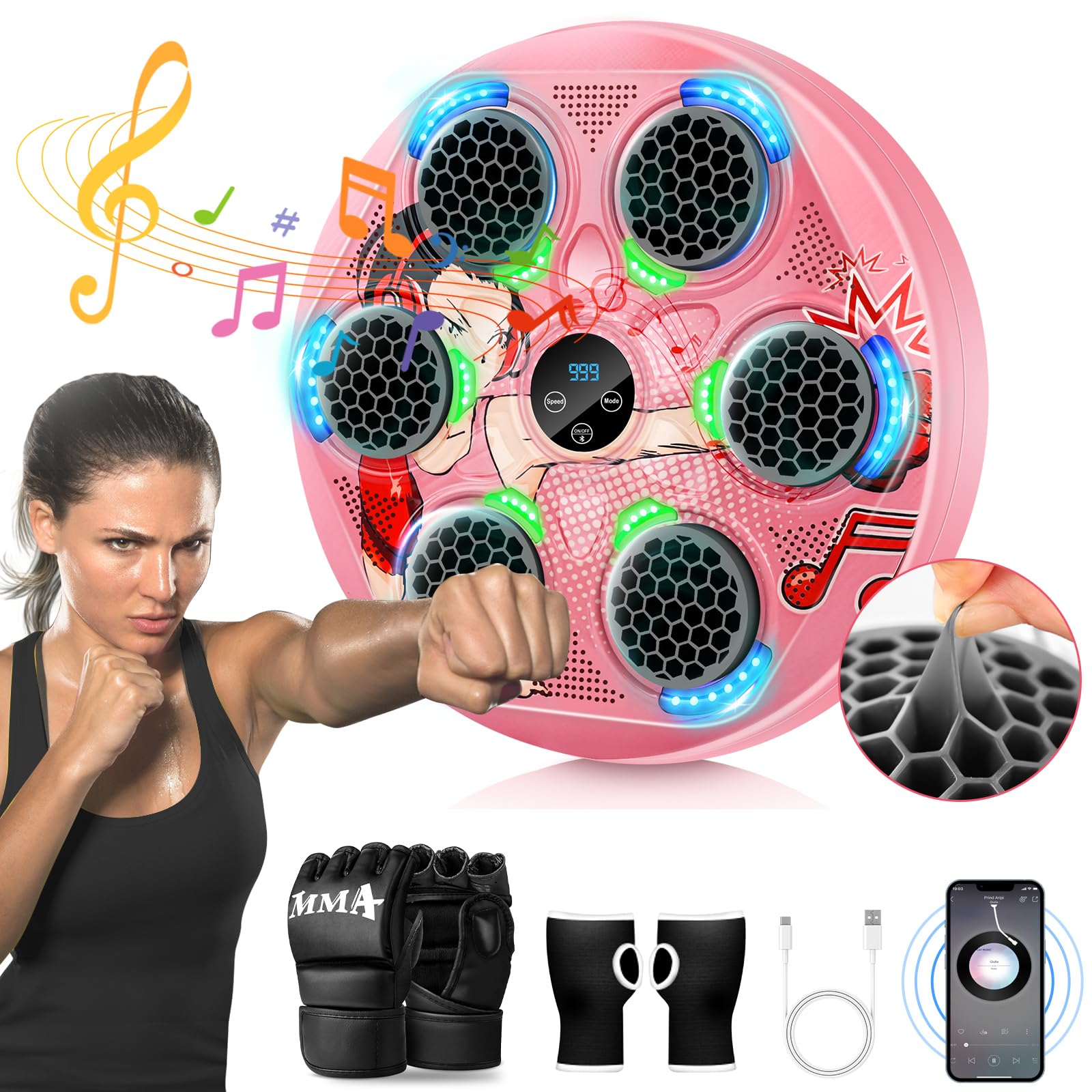 Music Boxing Machine for Kids, Teens & Adults - Boxing Trainer Equipment with Gloves | Wall-Mounted LED Electronic Focus Training for Home, Office & Gym | Perfect for Fitness, Stress Relief & Martial Arts Practice