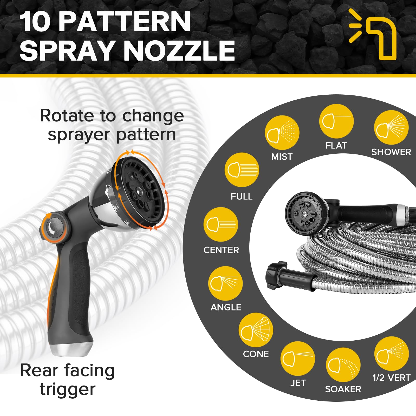 2024 Heavy Duty 75ft Stainless Steel Metal Garden Hose with Spray Nozzle - Flexible, Lightweight, Puncture Proof Water Hose with Brass Fittings - Perfect for Yard, Lawn, RV, Outdoor Cleaning & Car Washing