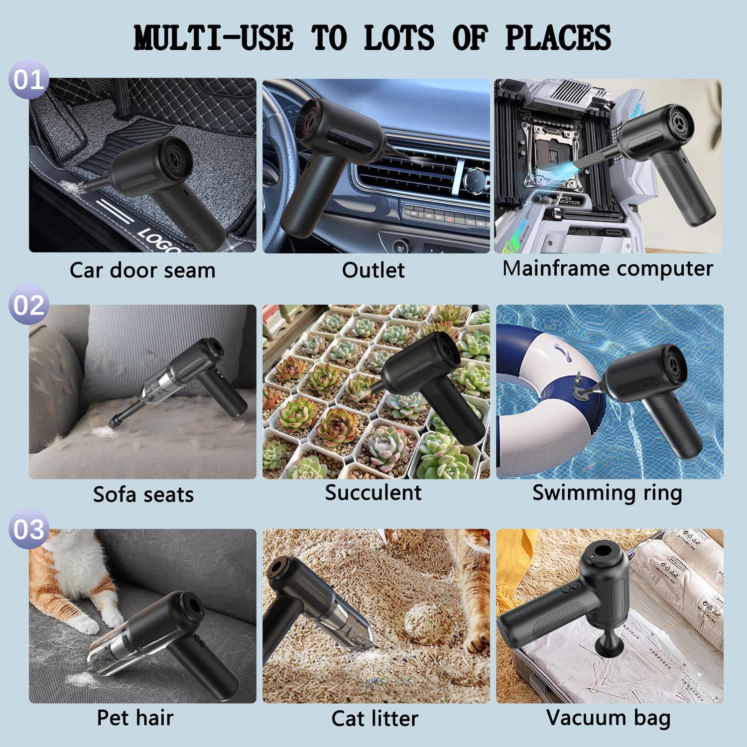 4-in-1 Cordless Handheld Vacuum Cleaner with 160000RPM Brushless Motor - Portable Air Duster for Computers, Keyboards & Cars | Replaces Canned Air Spray | Perfect for Office, Home & Vehicle Cleaning