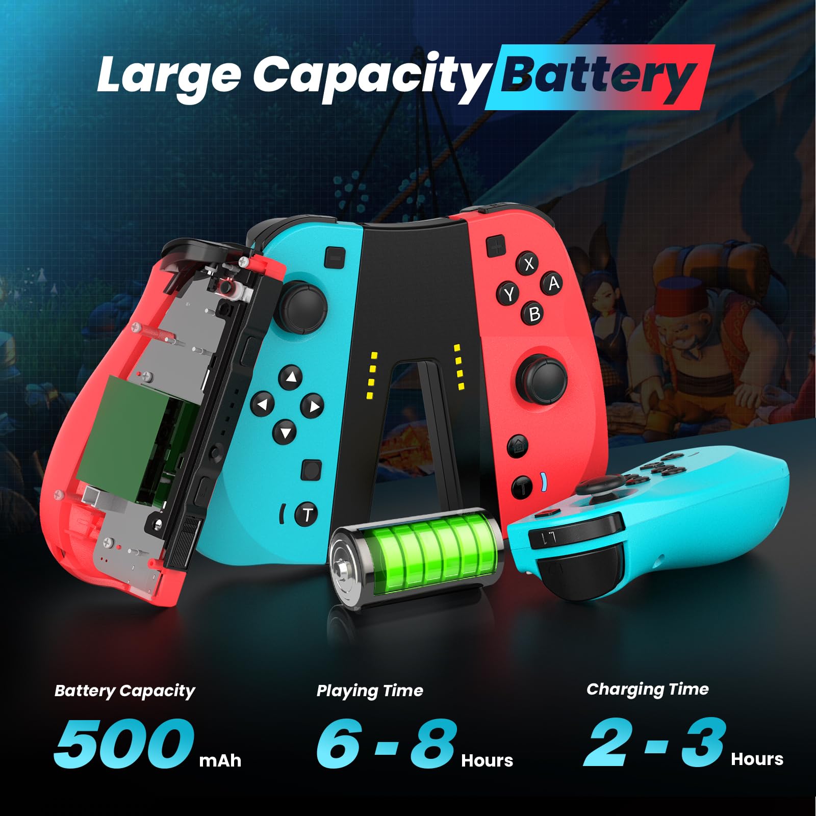 Wireless Switch Controller for Nintendo Switch/Lite/OLED - Dual Vibration, Turbo, Screenshot & Wake-up Function (Blue & Red) - Perfect for Gaming, Travel & Family Entertainment