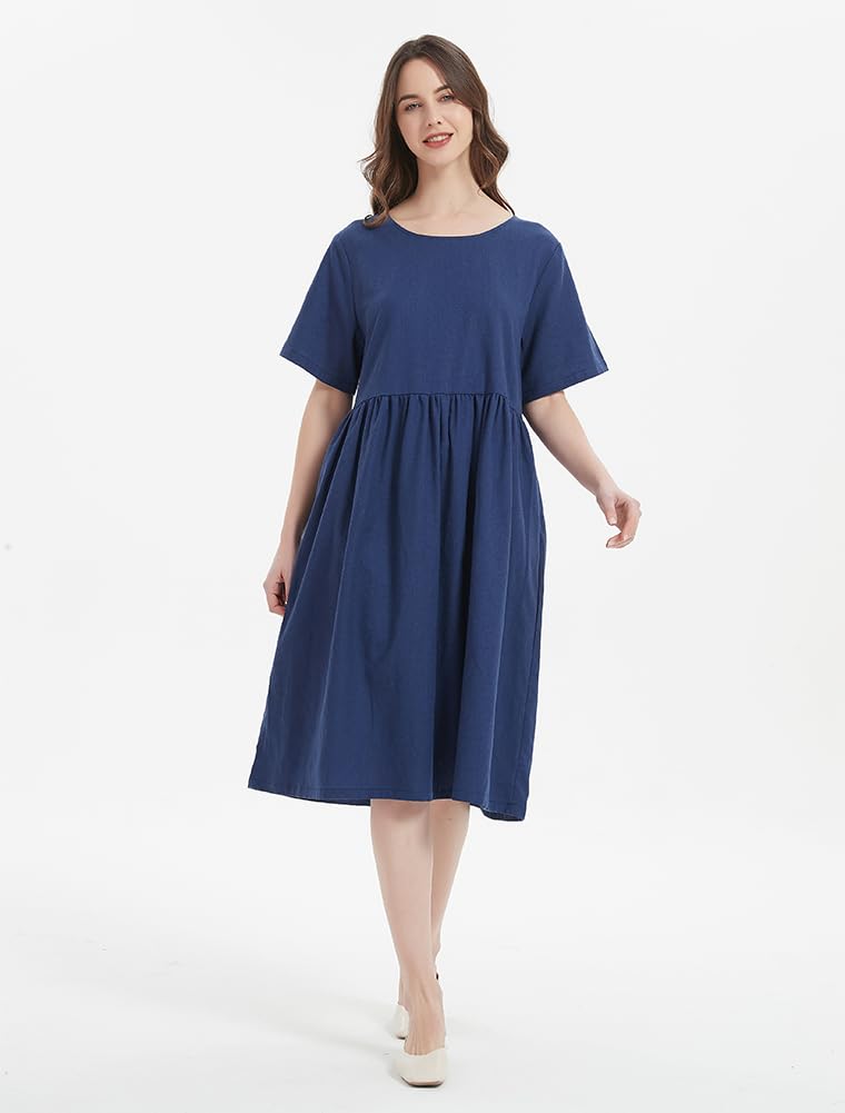 Minibee Women's Linen Tunic Summer Dress - Breathable Casual Midi Dress with Pockets | Perfect for Beach, Vacation & Everyday Wear