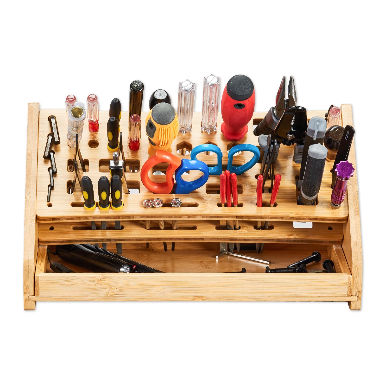 ESYTEOOT Bamboo Screwdriver Organizer - Desktop Tool Stand for Hand Tools & Repair Equipment Storage | Perfect for Workshop, Garage & DIY Projects