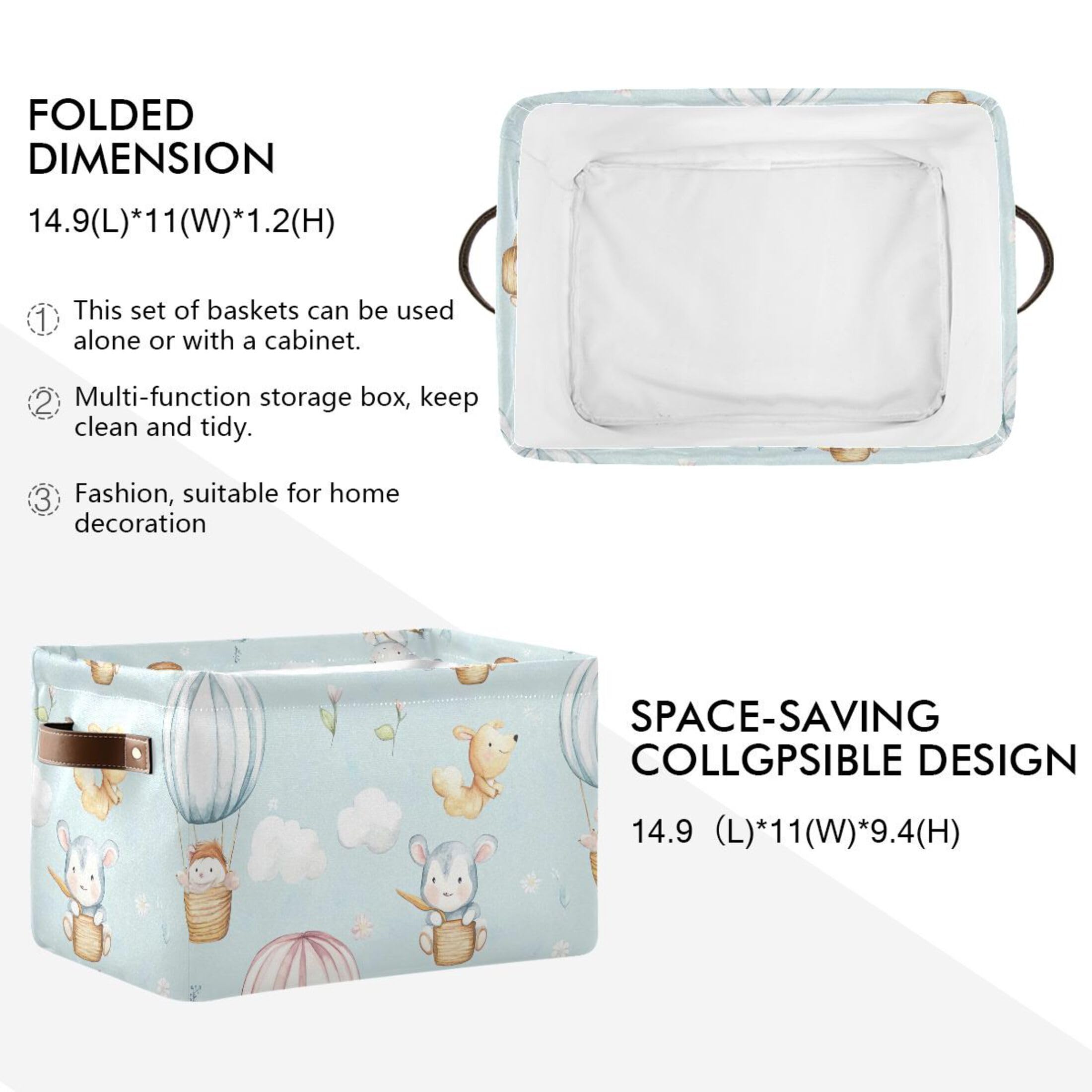 Cute Baby Animals Storage Basket with Handles - Collapsible Canvas Organizer Bin for Baby Nursery, Kids Room, Closet, Bedroom & Living Room - Perfect for Toys, Blankets & Home Organization