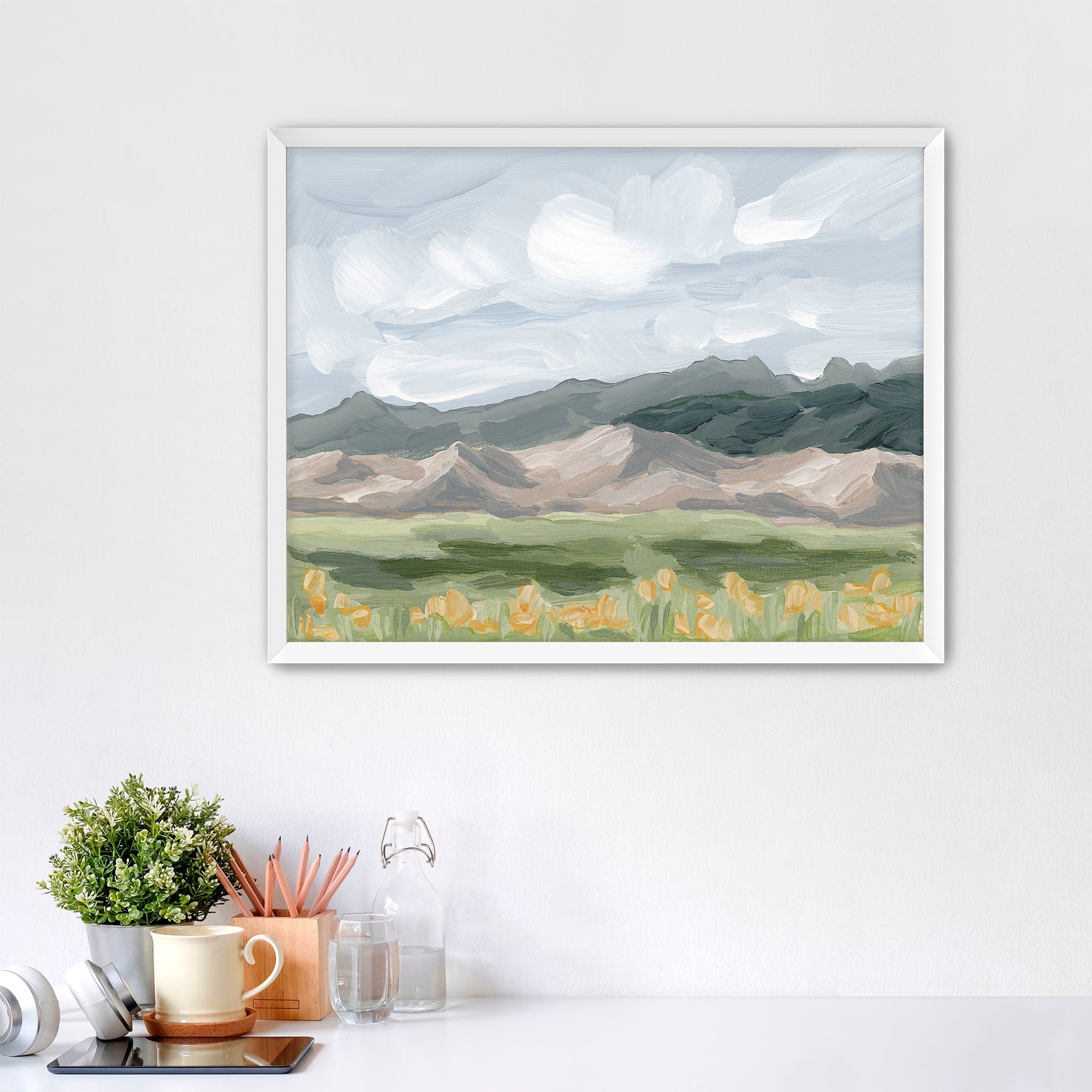Sand Dunes in Summer Wall Art Print - Desert Landscape Painting for Living Room, Bedroom & Office Decor