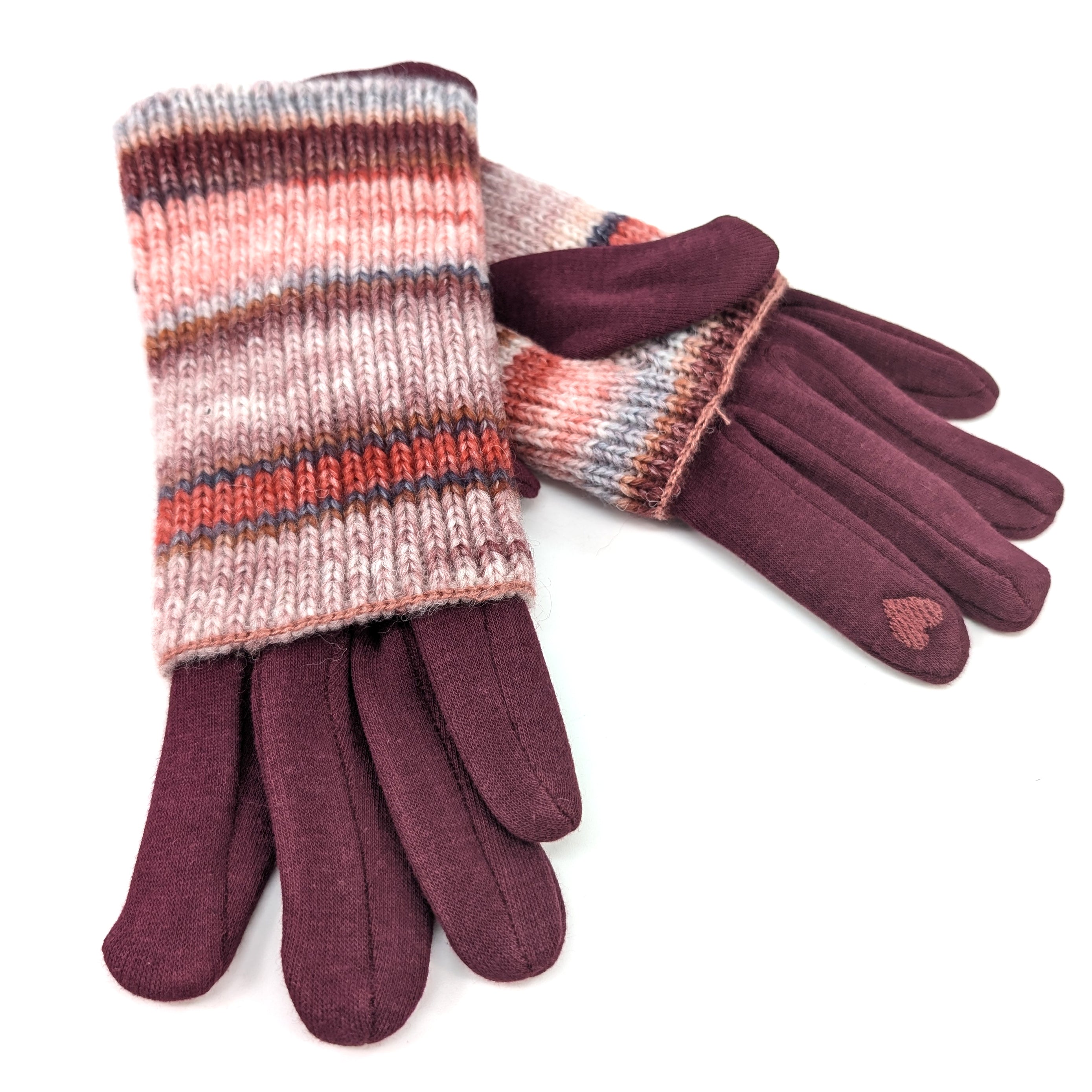 Multi Striped Two in One Gloves - Sangria Red | Warm Winter Gloves for Women & Men | Perfect for Skiing, Snowboarding & Outdoor Activities