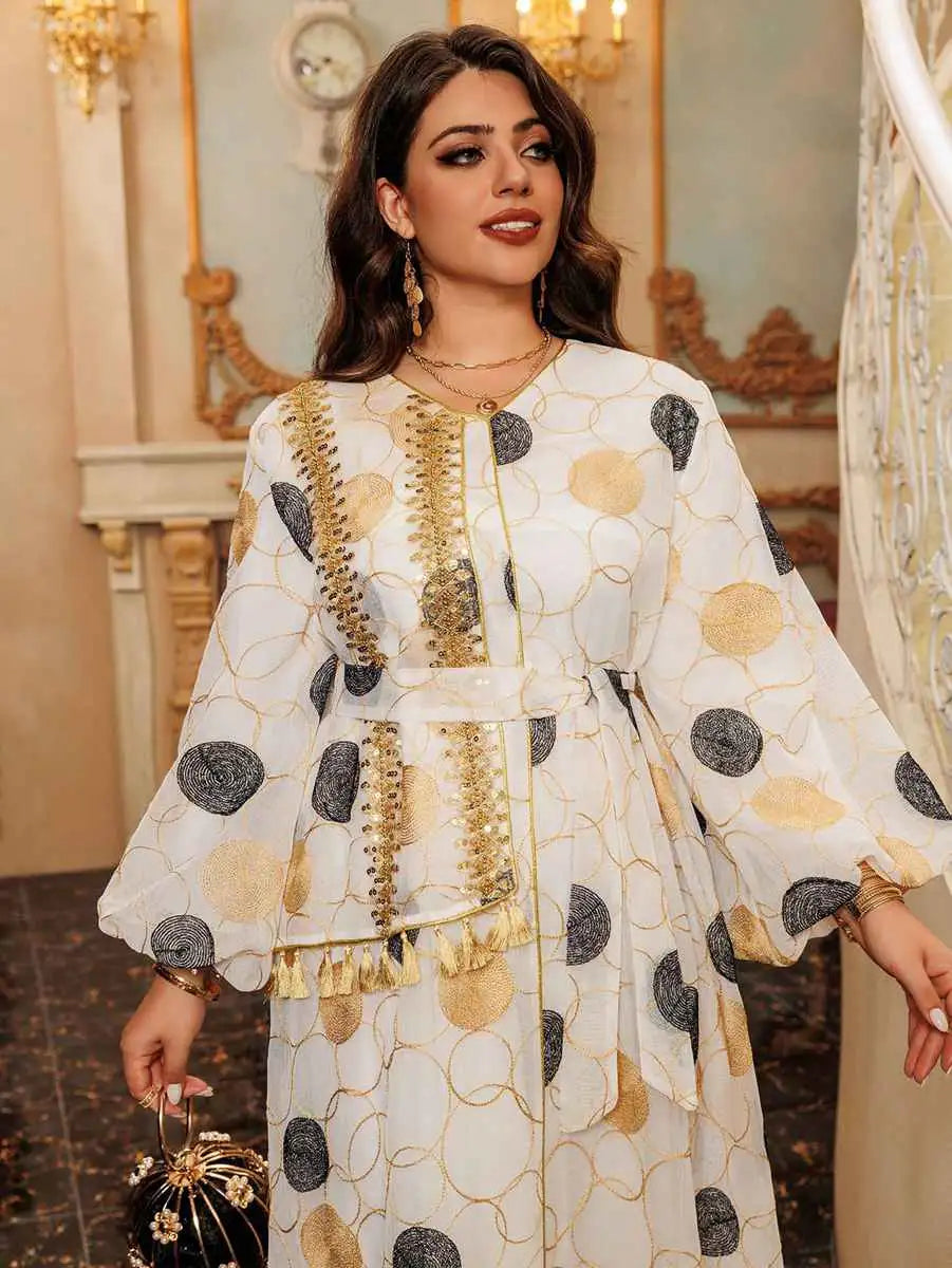 Elegant Eid Embroidery Mesh Caftan Dress for Women - Breathable Floral Lace Kaftan for Special Occasions & Summer Parties - Perfect for Eid Celebrations, Weddings, and Beach Vacations