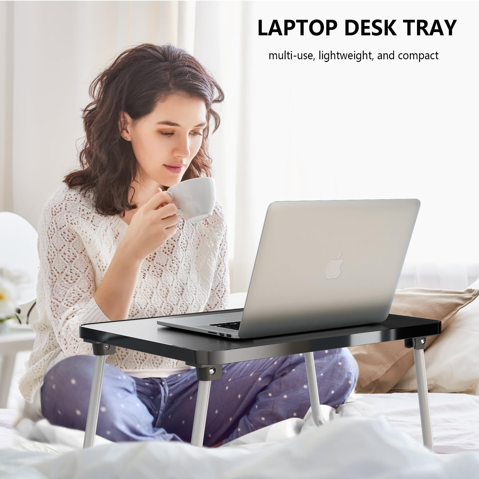 Foldable Laptop Desk for Bed & Couch - Portable Adjustable Lap Tray with Folding Legs, Lightweight Mini Table Stand for Working, Reading, Writing & Breakfast Serving (Black) - Perfect for Home Office, Dorm Room & Cozy Workspaces