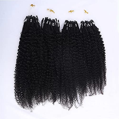Mongolian Afro Kinky Curly Human Hair Extensions - 100 Strands Micro Loop Hair Weave for Black Women (26inch, Jet Black #1) | Perfect for Protective Styles, Braids, and Natural Hair Volume Boost