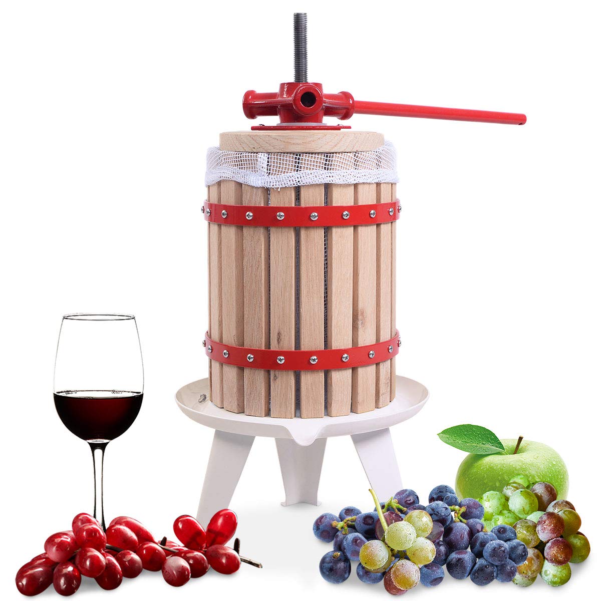 Costzon 1.6 Gallon (6 Liter) Solid Wood Fruit Wine Press - Apple Grape Crusher & Juice Maker for Home Brewing, Cider Making - Perfect for Kitchen, Home Winemaking & Outdoor Use