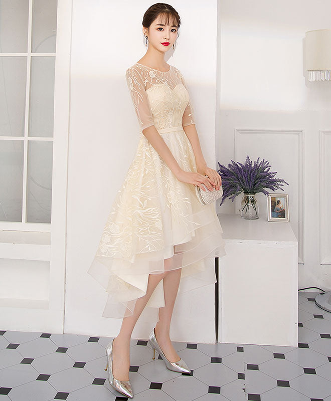 Elegant Champagne Tulle Lace Short Prom Dress for Homecoming - Perfect for Parties, Dances & Special Occasions