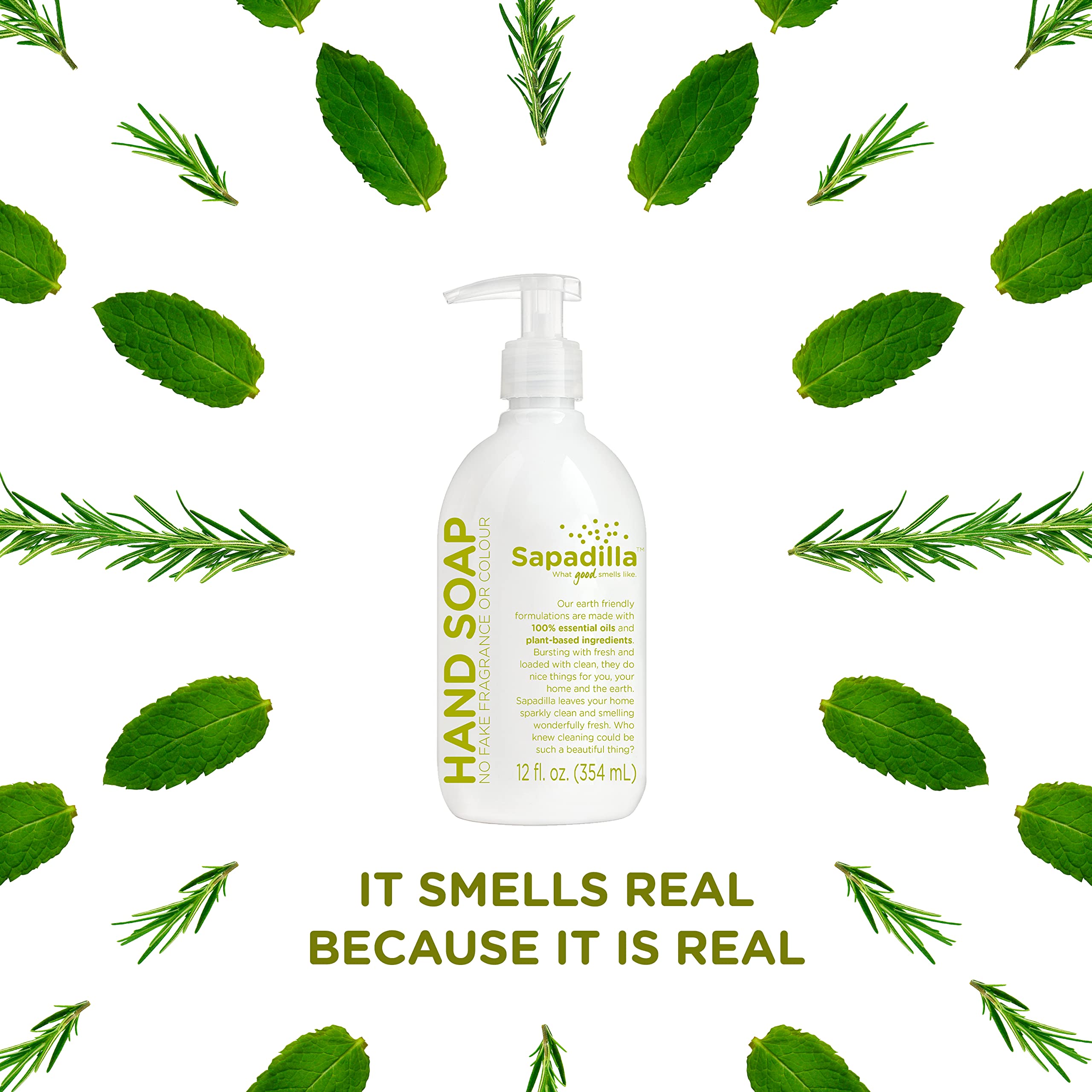Sapadilla Rosemary Peppermint Liquid Hand Soap - 100% Pure Essential Oil Blend, Moisturizing & Cleansing, Plant-Based Biodegradable Formula - 12oz (2 Pack) - Perfect for Home, Kitchen, Bathroom & Office Use