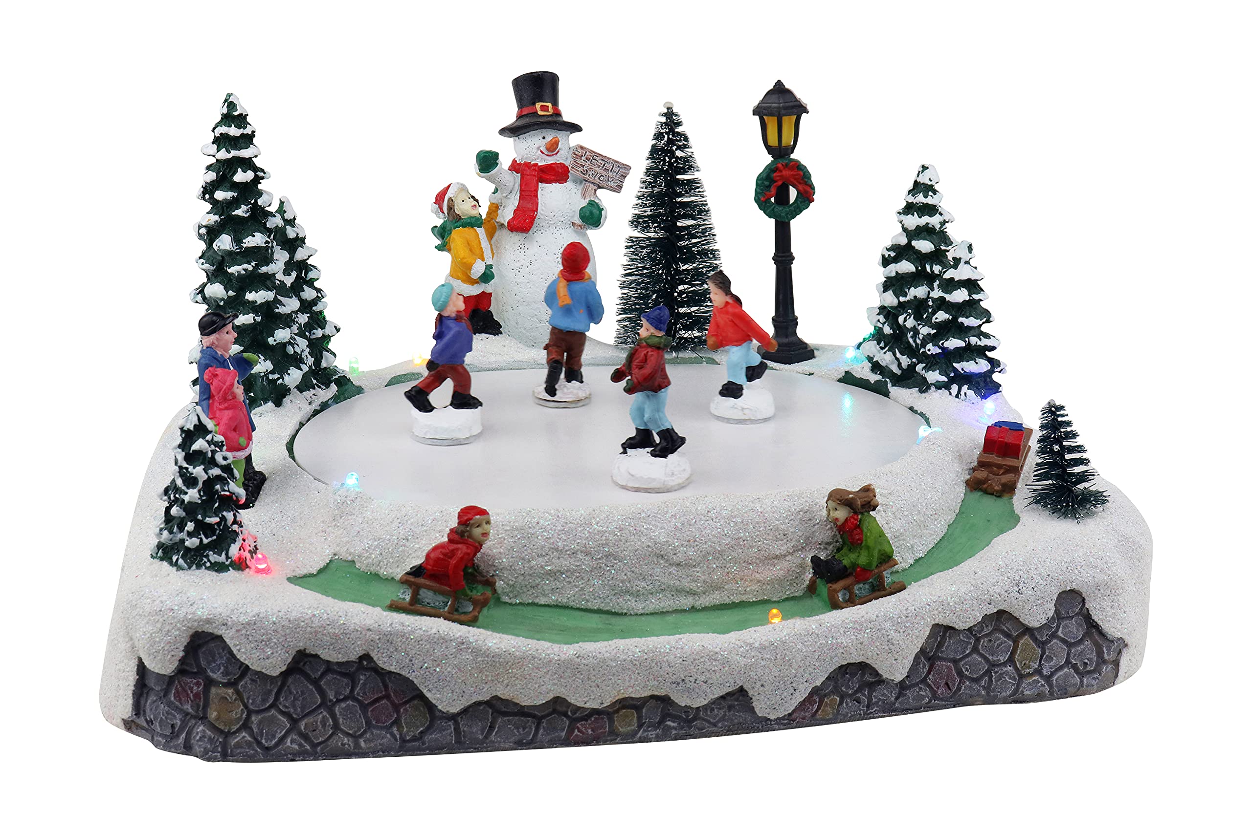 Animated Musical Christmas Village Skating Pond with LED Lights - Perfect Holiday Decor for Home, Office & Winter Displays | Indoor Christmas Decoration for Mantel, Tabletop & Holiday Parties
