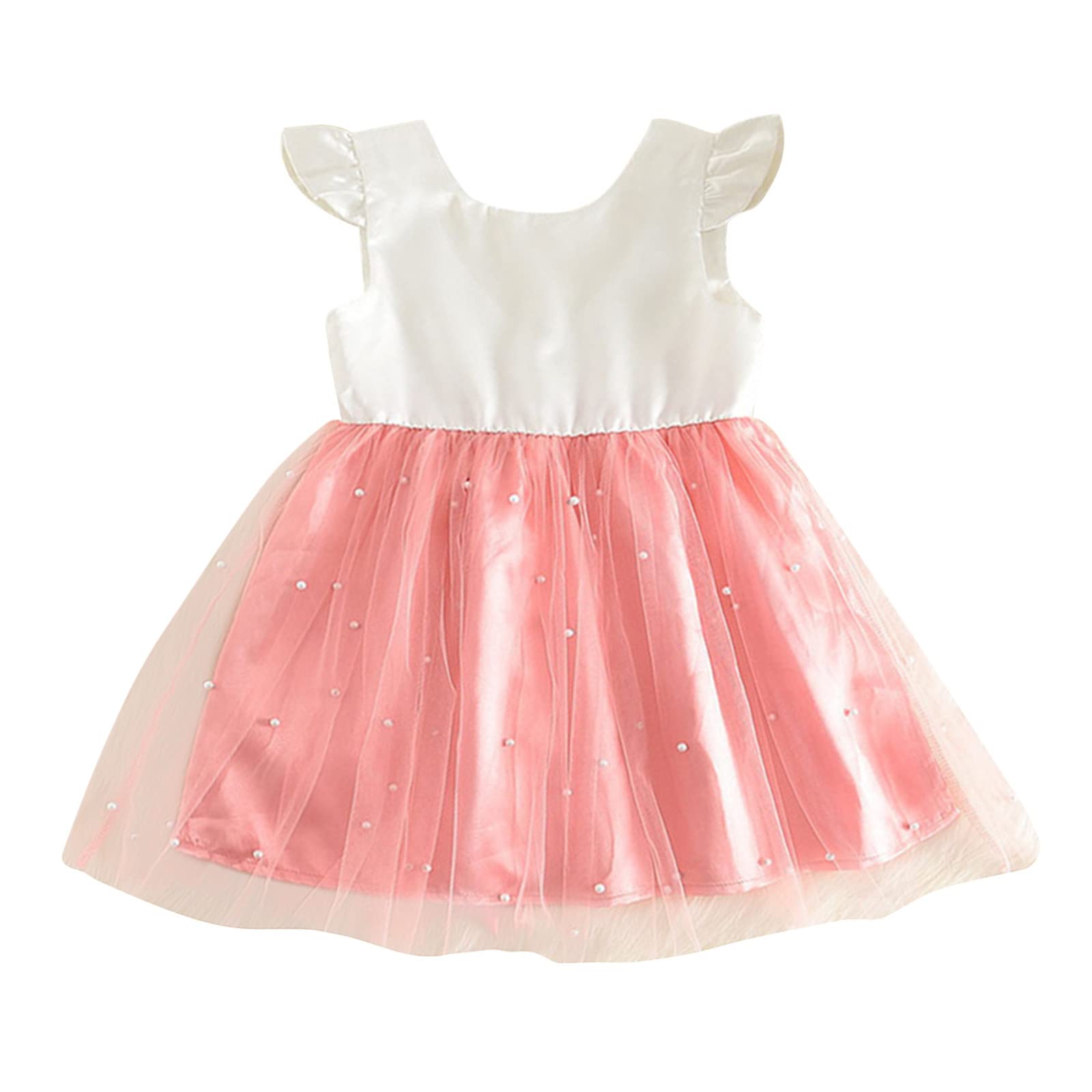 4T Bow Dress for Toddler Girls - Ruffled Sleeveless Patchwork Summer Party Dress with Lace Backless Design | Perfect for Birthday Parties, Photo Shoots & Special Occasions